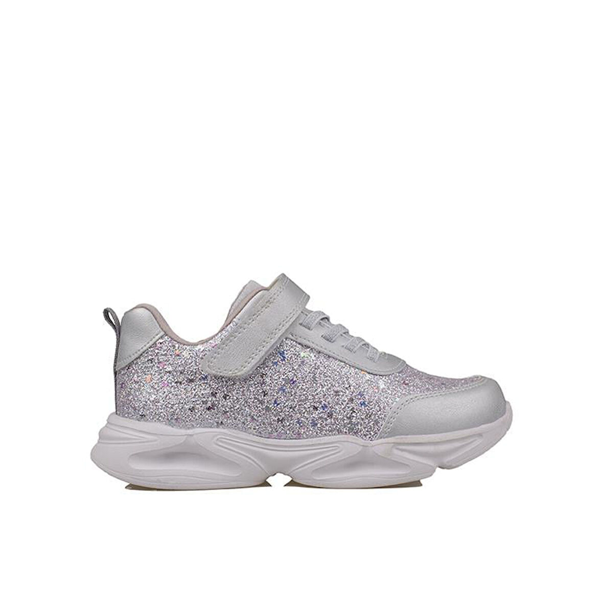Trend Adımlar Gümüş Simli Saten Kız Çocuk Sneaker