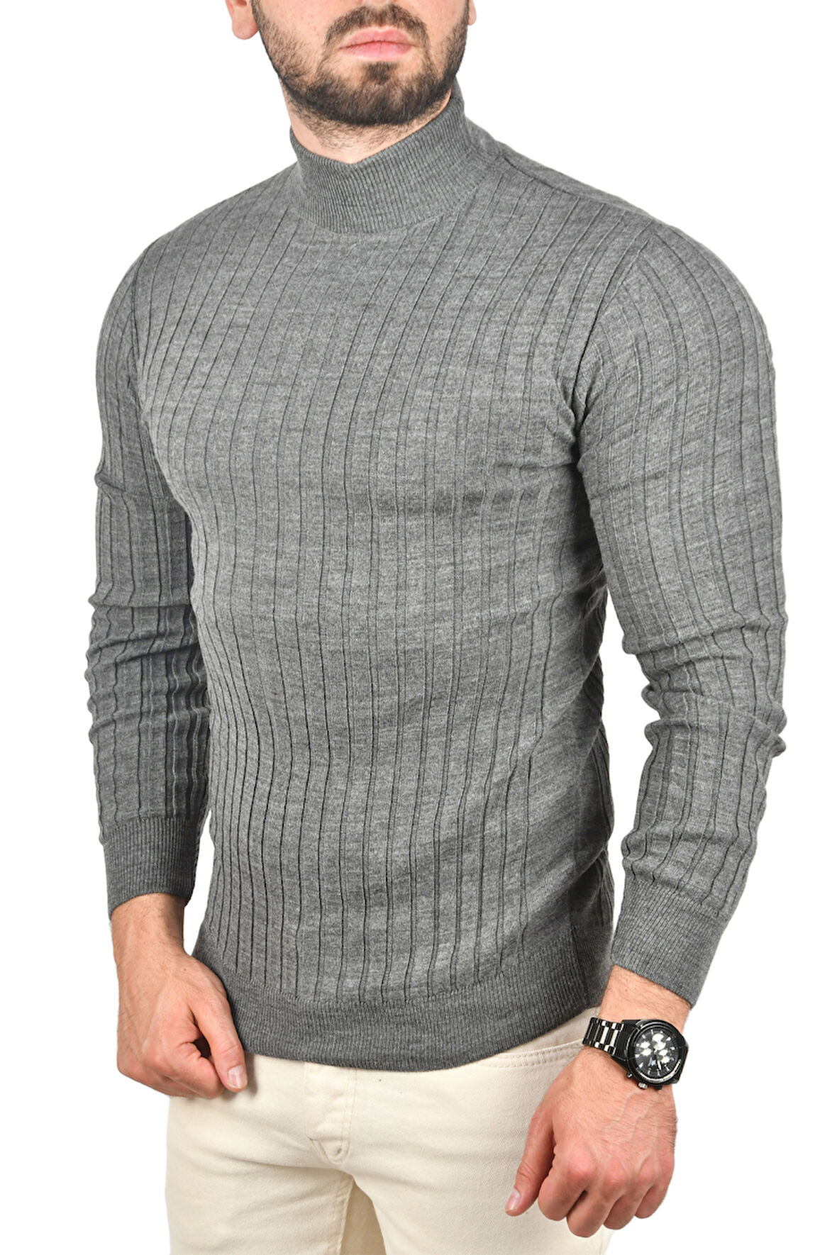 Erkek Antrasit Yarım balıkçı Örme Kazak 2100017