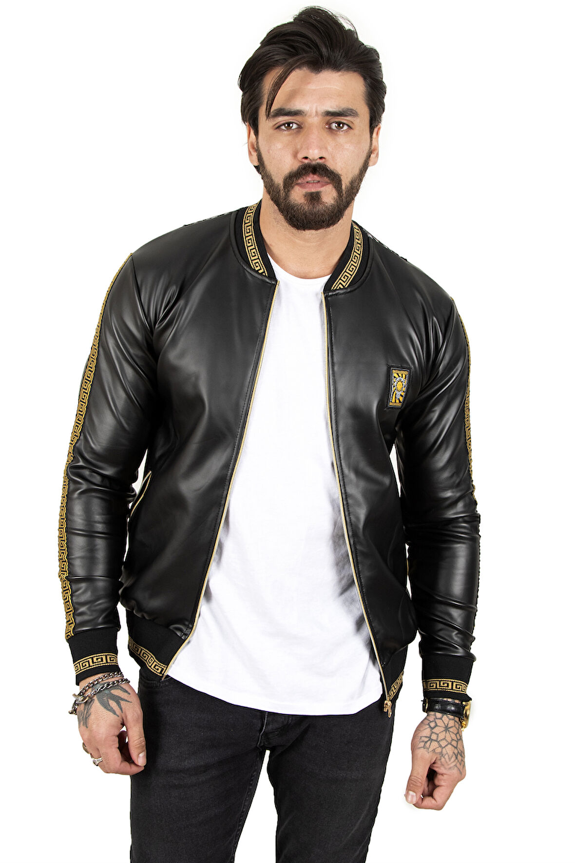 DeepSEA Erkek Siyah Etnik Desen Suni Deri Mont 2210350