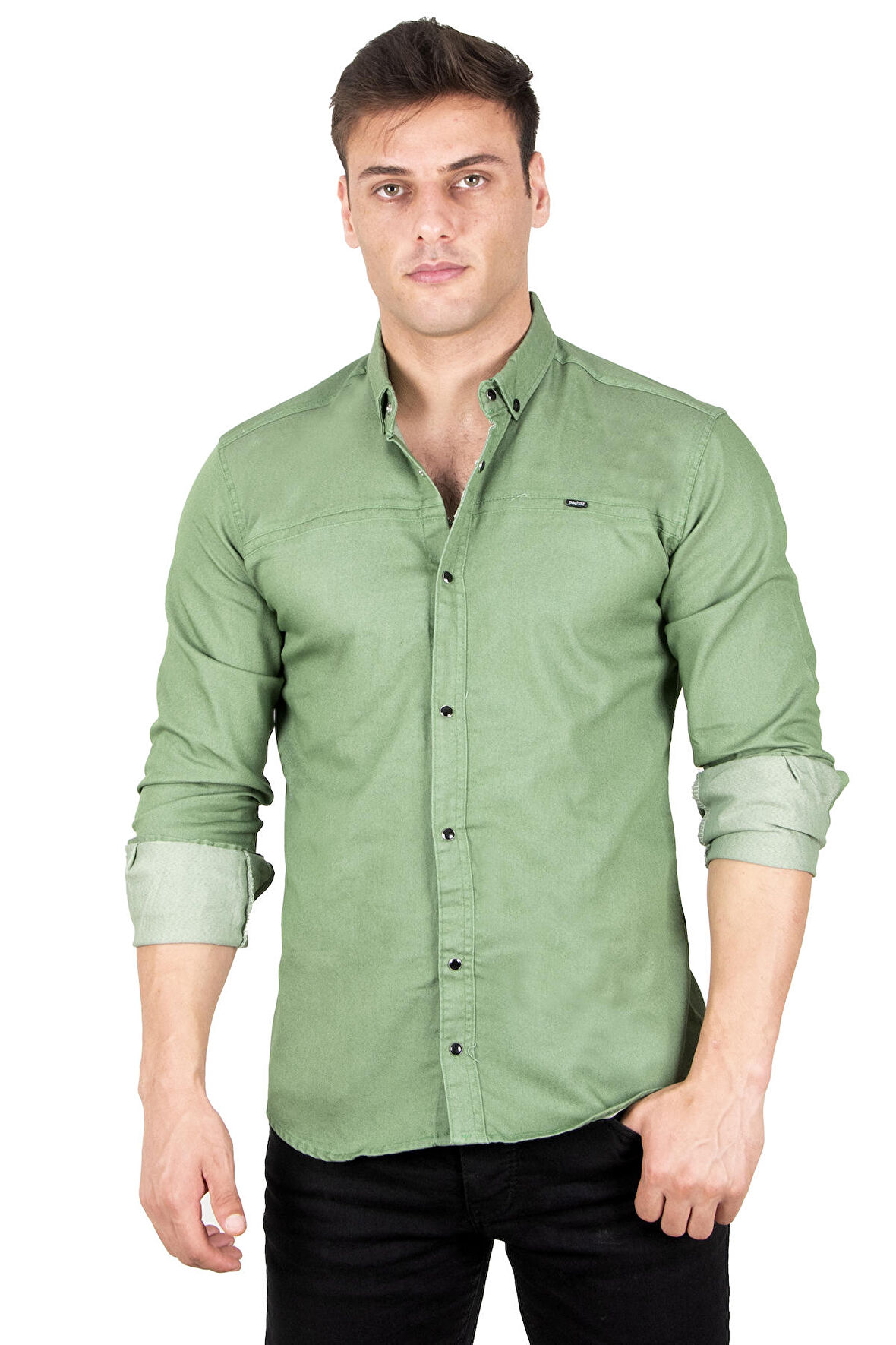DeepSEA Erkek Yeşil Çıt Çıt Düğmeli Kot Gömlek 2300412