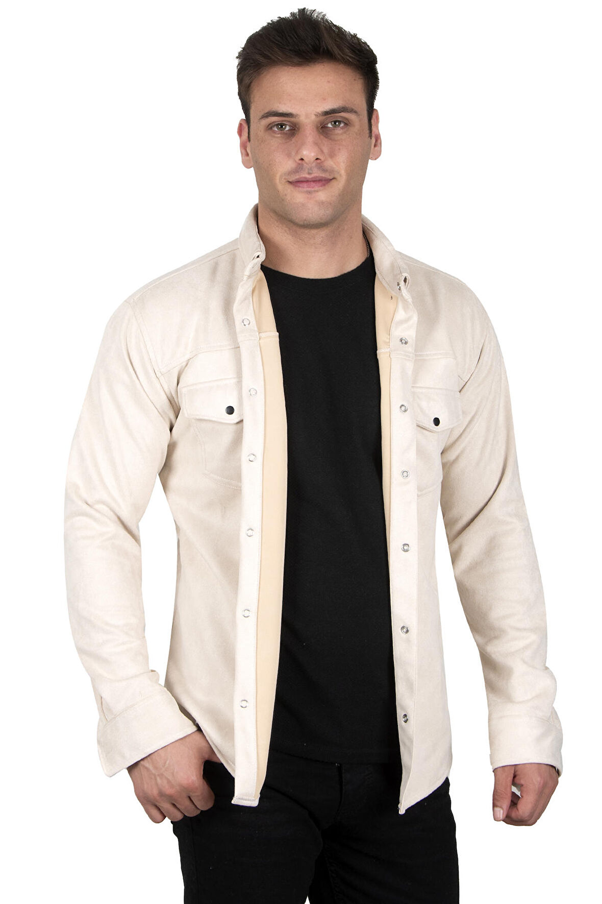 DeepSEA Erkek Krem Çift Cep Süet Gömlek 2302329