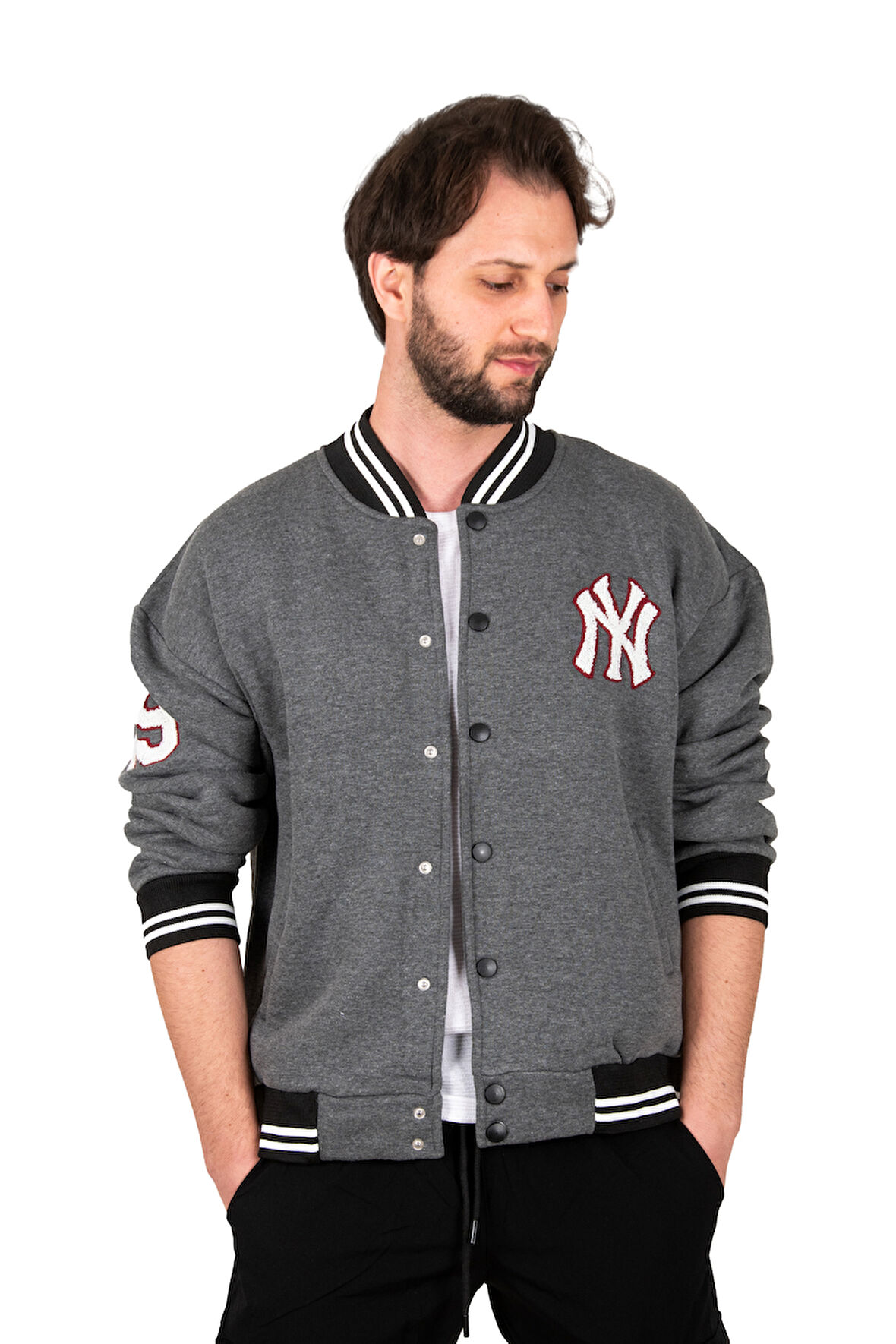 DeepSEA Erkek Antrasit Üç İpli NY Nakış Detaylı Çıtçıtlı Kolej Mont 2304760