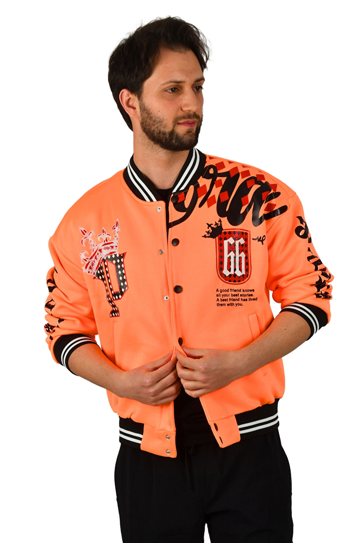 DeepSEA Erkek Orange Kolları Önü ve Arkası Baskılı Üç İplik Çıtçıtlı Kolej Mont 2304764