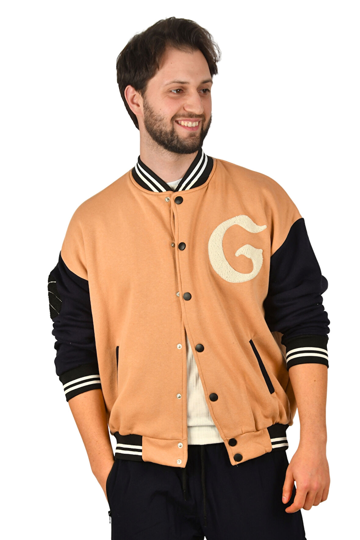 DeepSEA Erkek Kahve-Lacivert Üç İpli G Nakış Detaylı Çıtçıtlı Kolej Mont 2304761