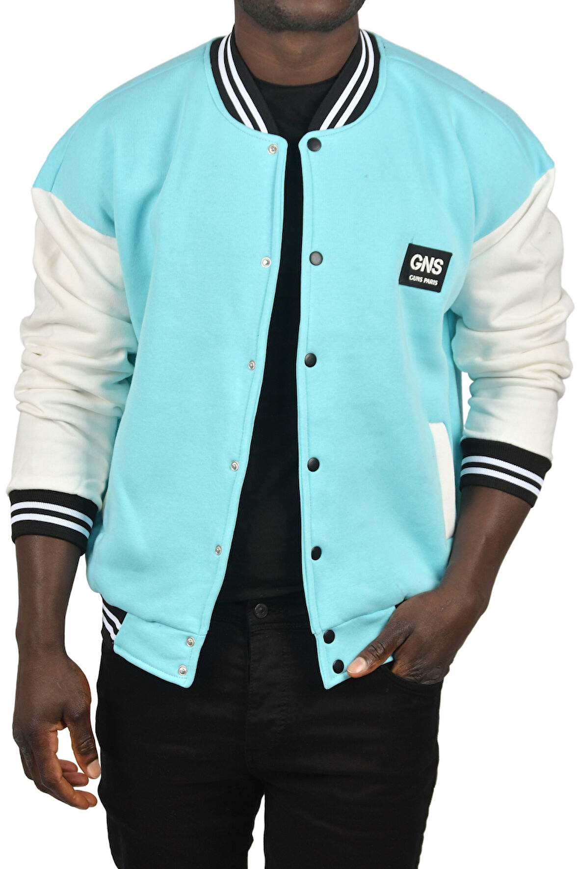 DeepSEA Erkek Açık Mavi İçi Şardonlu Üç İplik Armalı Kolej Ceket Kolej Yaka Mont 2304776