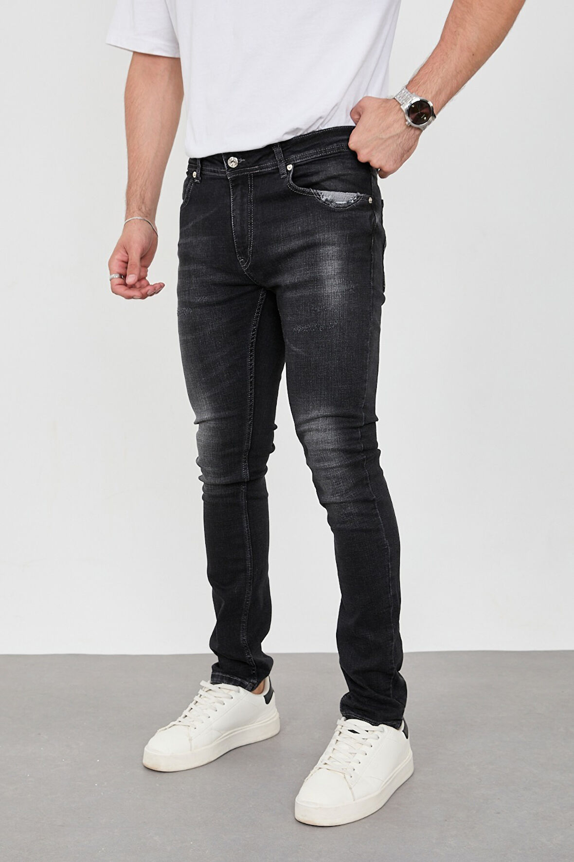 DeepSEA Erkek Füme Taşlamalı Lazerli Slim Fit Jean Kot Pantolon 2401513