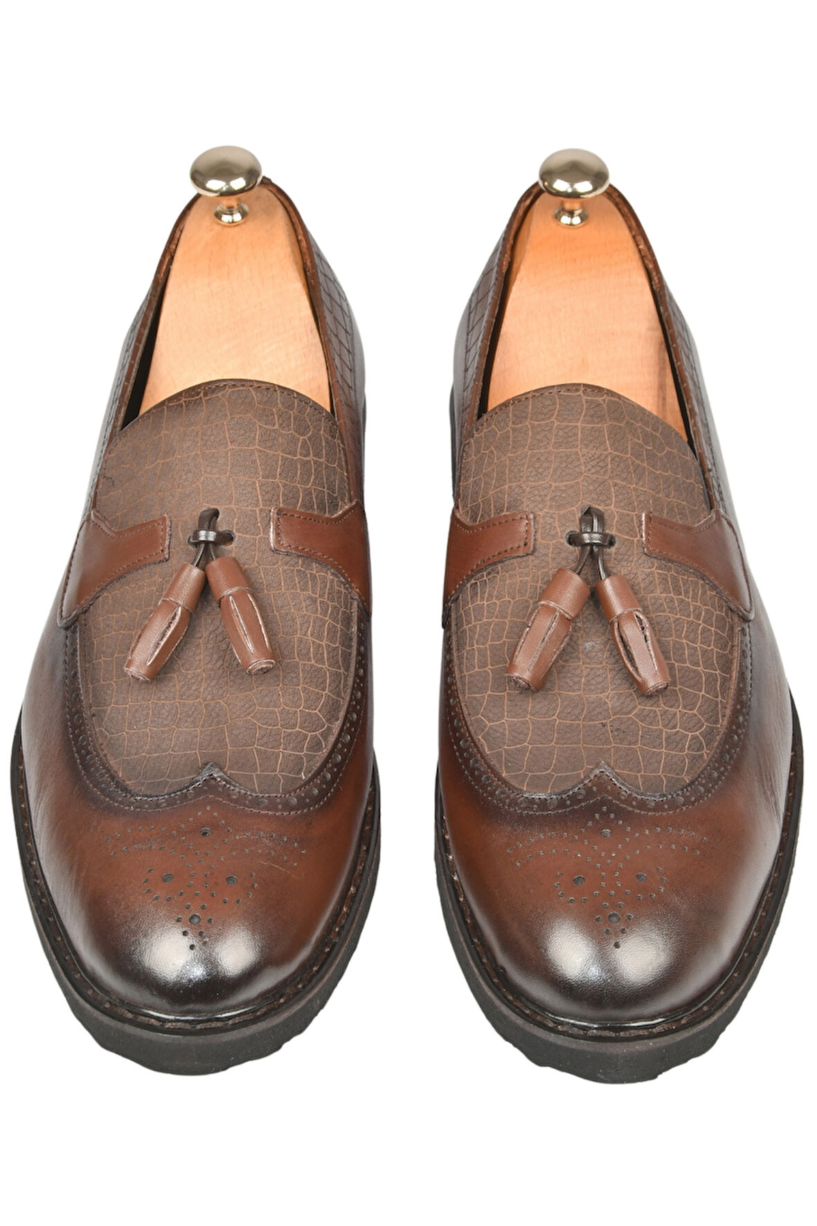 DeepSEA Erkek Kahve DeepSEA Lazer İşlemeli Püsküllü Yüksek Ortopedik Taban Orjinal Deri Ayakkabı 2509981