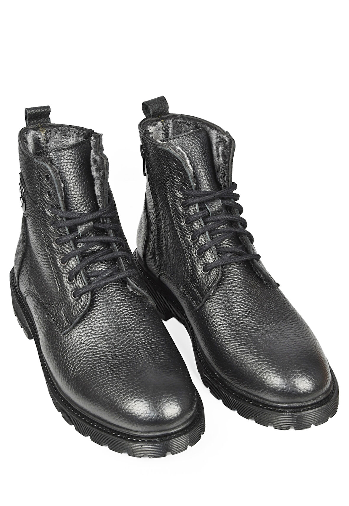 DeepSEA Erkek Siyah Yanı Fermuarlı İçi Kürklü Hakiki Deri Ortopedik Kaymaz Taban Bot 2509989