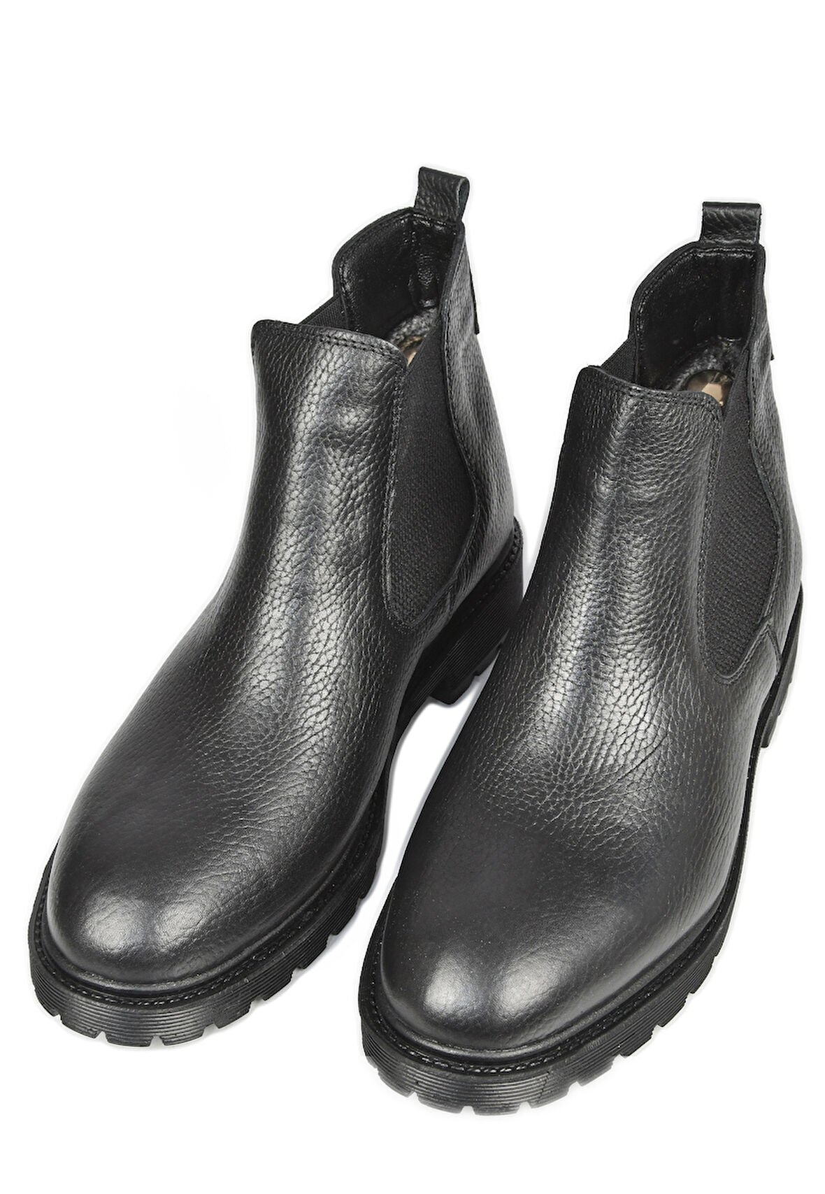 DeepSEA Erkek Siyah Yanları Lastikli İçi Kürklü Hakiki Deri Ortopedik Kaymaz Taban Yarım Bot 2509990