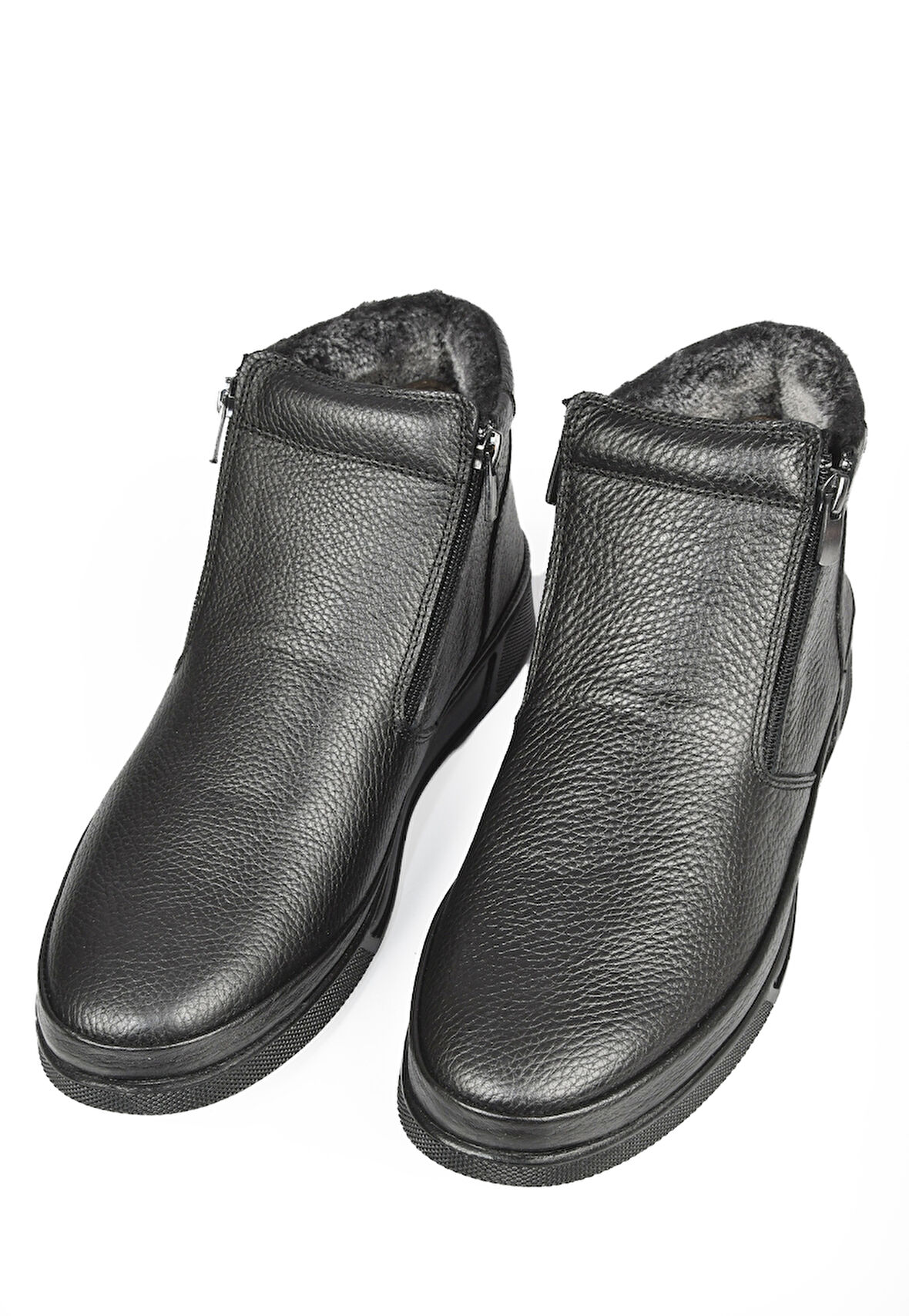 DeepSEA Erkek Siyah Su & Soğuğa Dayanıklı İçi Kürklü Çift Tarafı Fermuarlı Hakiki Deri Ortopedik Kaymaz Taban Bot 2509993