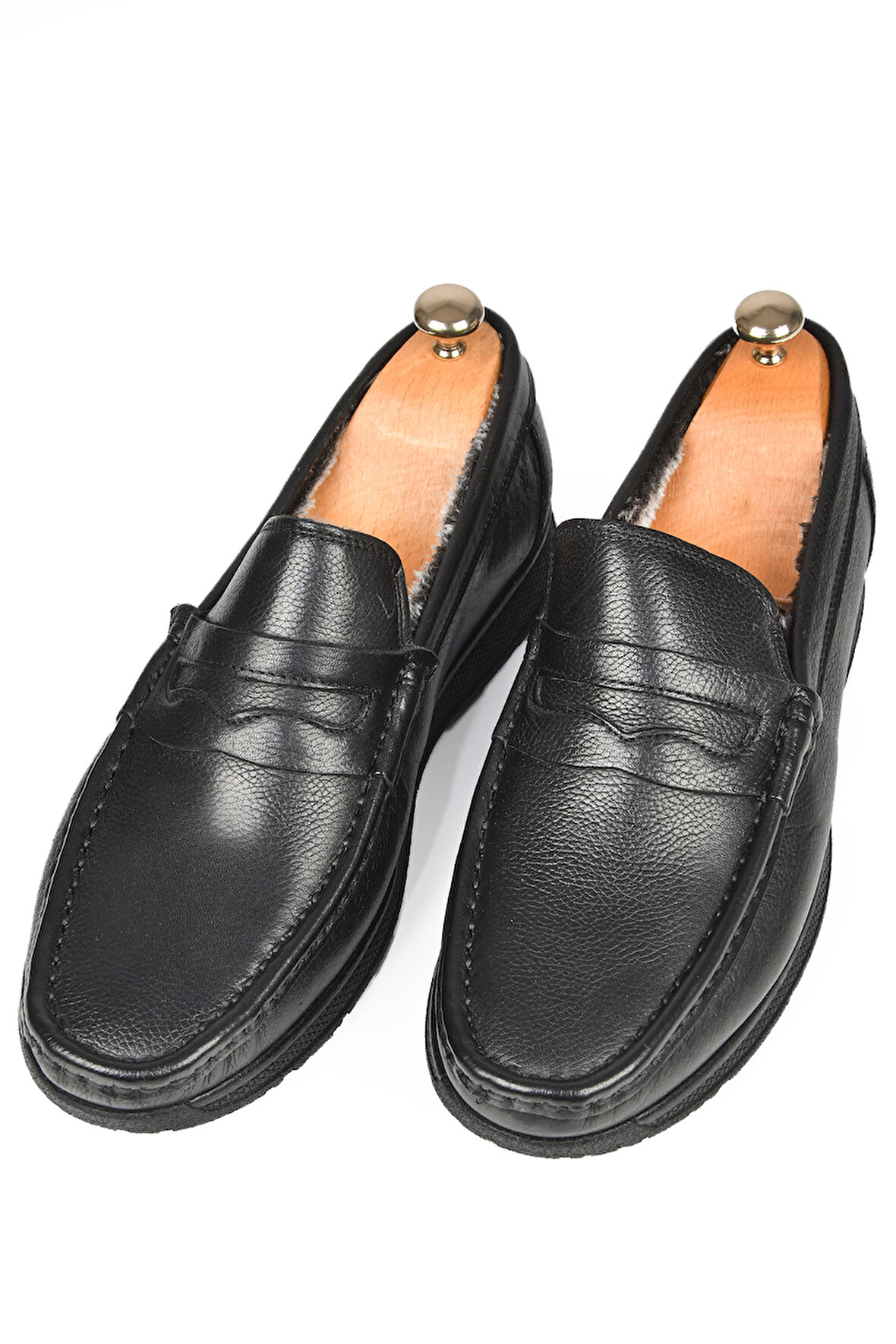 DeepSEA Erkek Siyah İçi Kürklü Ortopedik Taban Hakiki Deri Ayakkabı Loafer 2501008