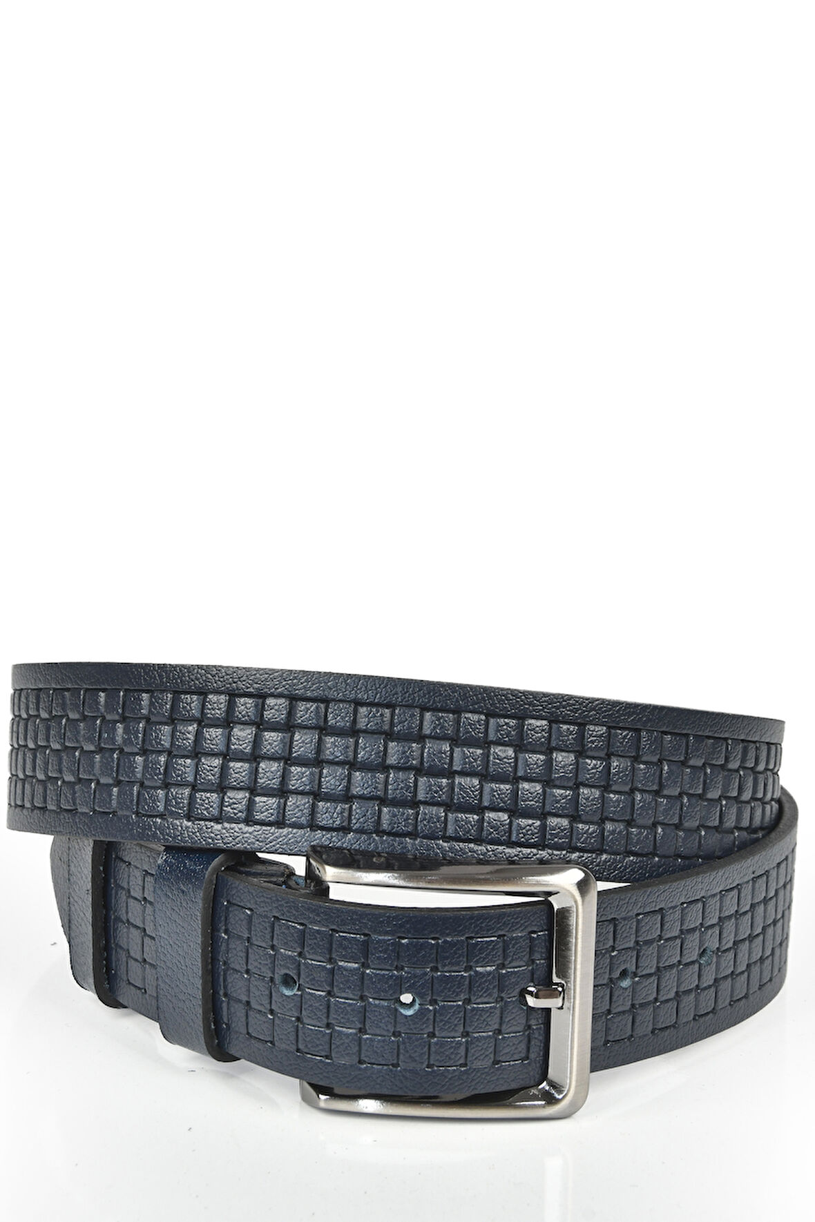 DeepSEA Erkek Lacivert Kare Desenli Hakiki  Deri Kot Kemeri Orjinal Deri 4 cm Spor Kemer 2402620