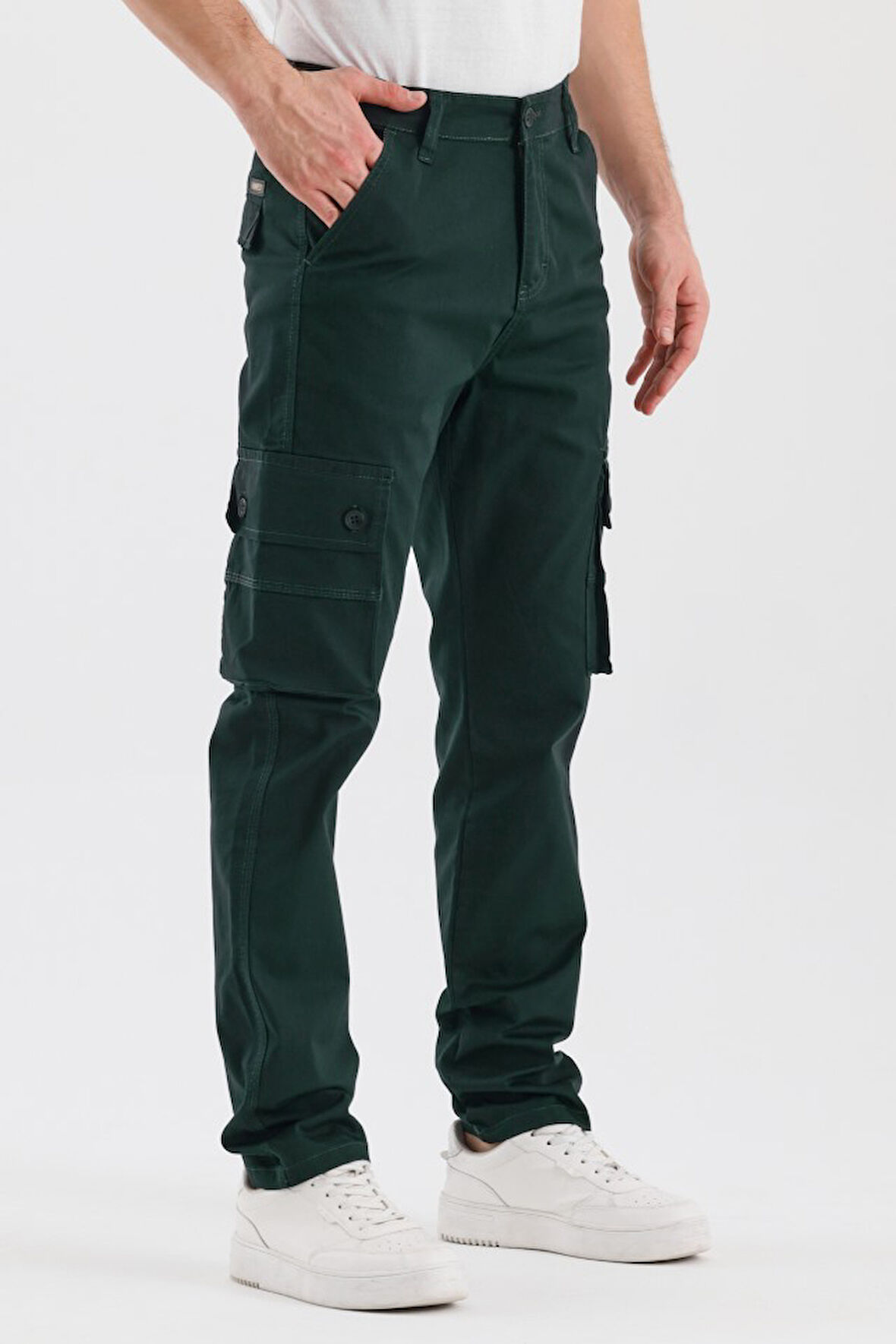 DeepSEA Erkek Koyu Yeşil Regular Kesim Likralı Kargo Cepli Spor Pantolon 2505245