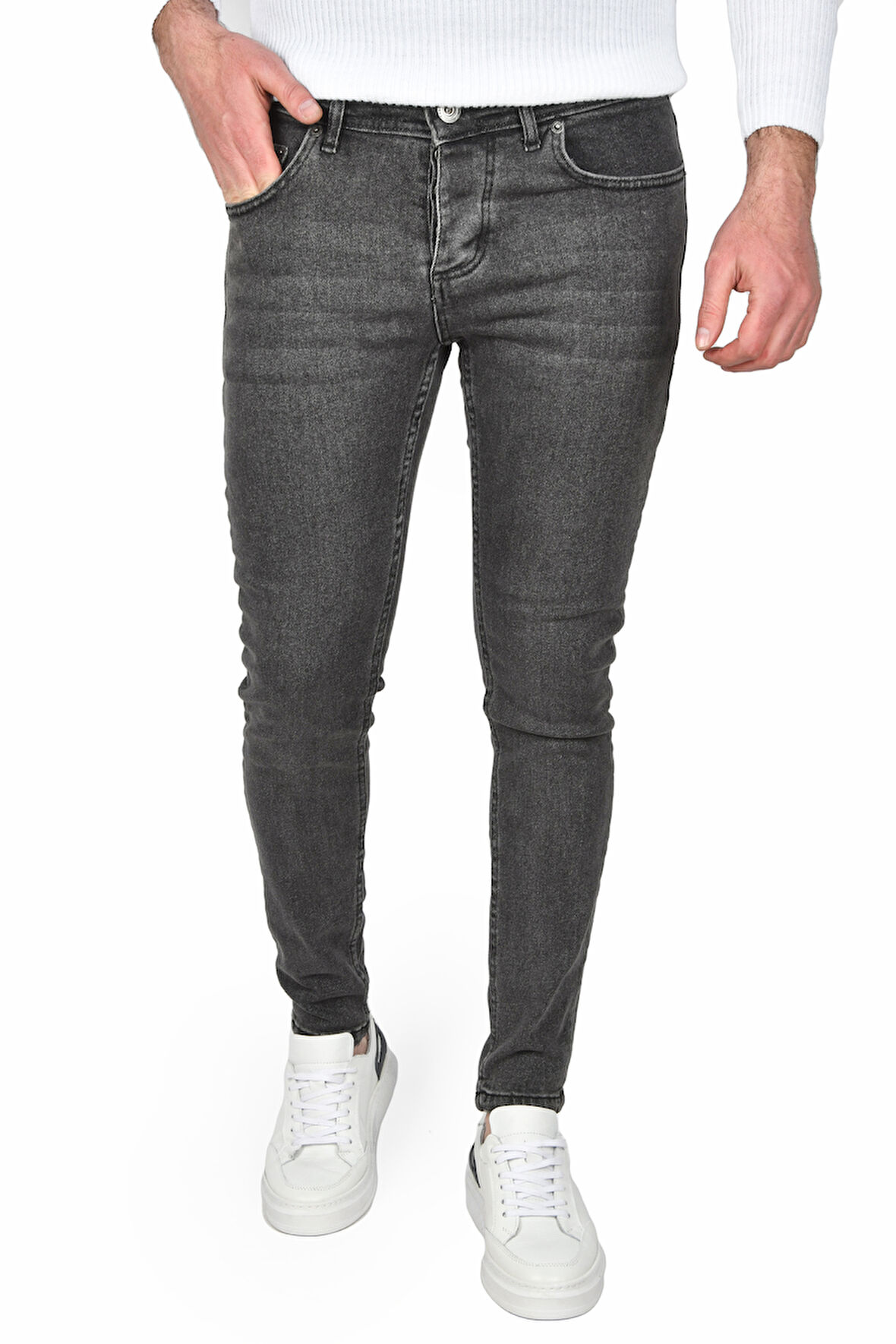DeepSEA Erkek Antrasit Yeni Sezon Taşlanmış Skinny Fit Likralı Kot Pantolon Jean 2505130
