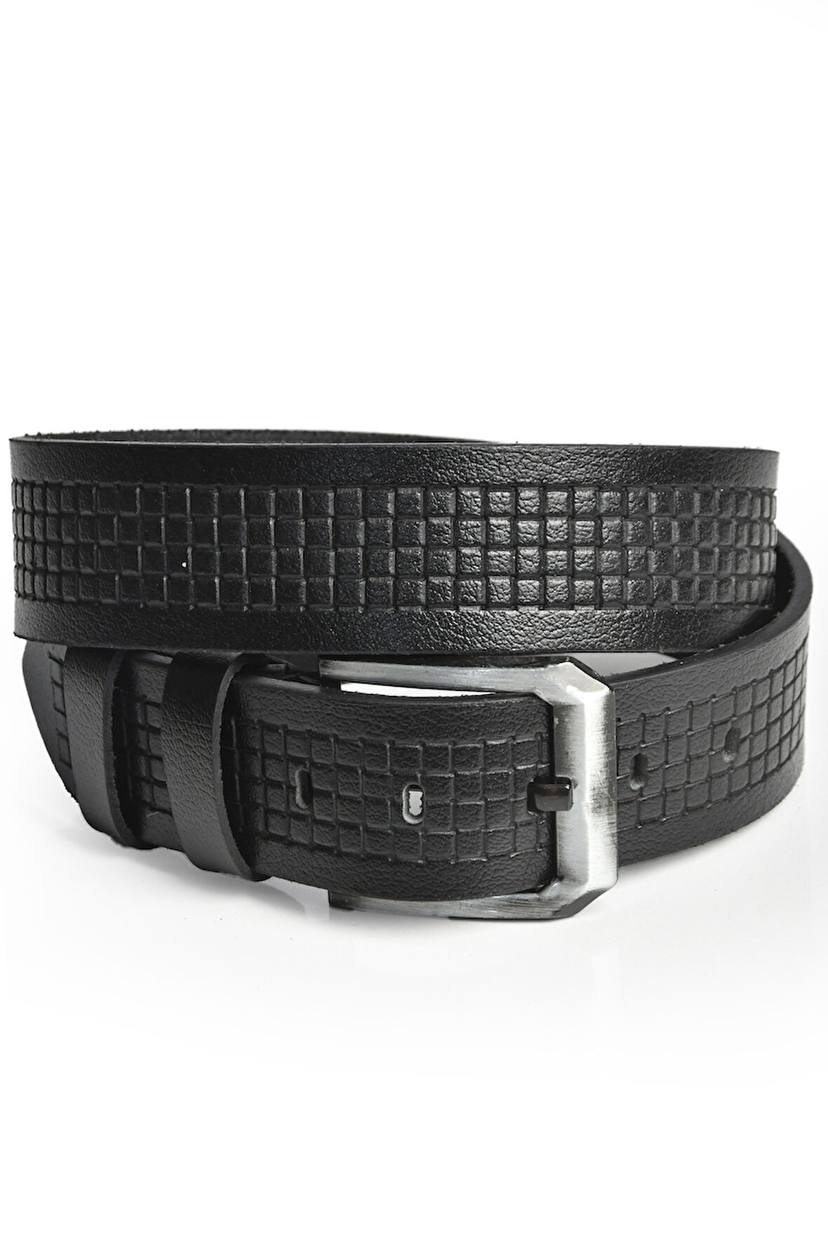 DeepSEA Erkek Siyah Hakiki Manda Derisi Kot Kemeri 4,5 cm Kare Desenli Spor Kot Kemeri 2402632