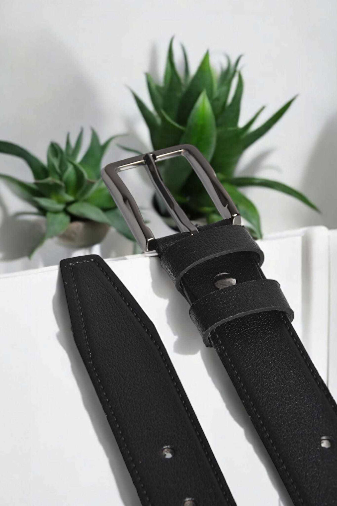 DeepSEA Erkek Siyah %100 Hakiki Deri 3,5 cm Klasik Kemer  Kumaş Pantolon Kemeri 2502636