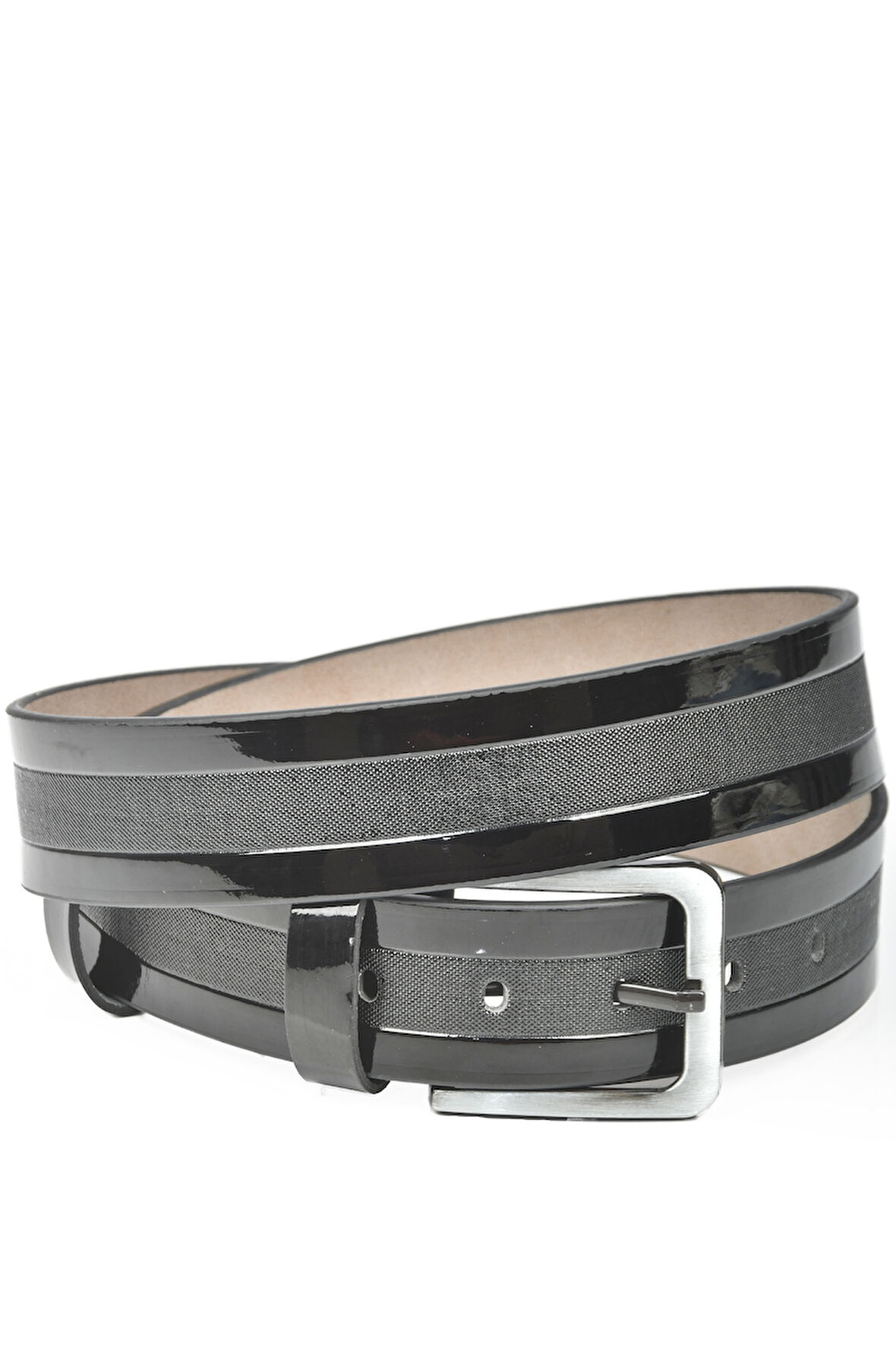 DeepSEA Erkek Siyah 4 cm Lazer İşlemeli Rugan Parlak Suni Deri Kemer 2402638