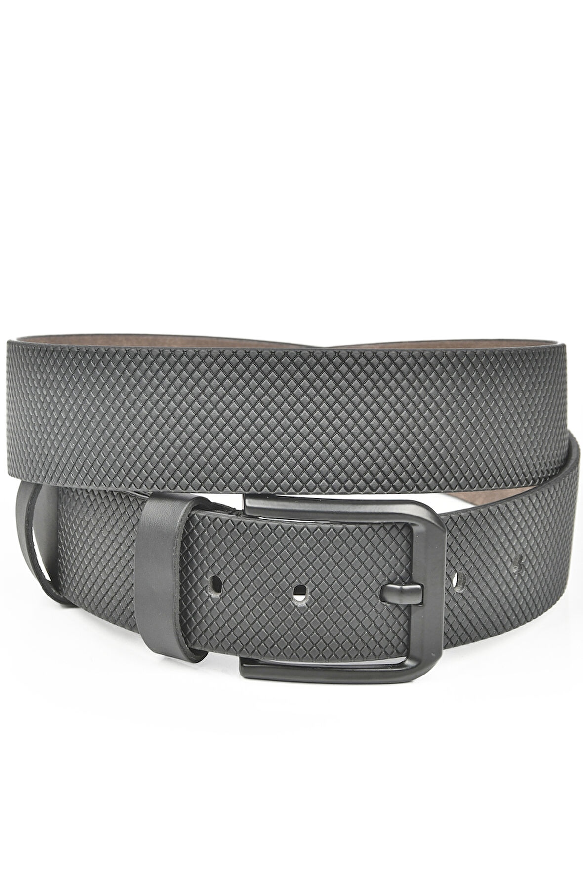 DeepSEA Erkek Siyah 4,5 cm Kare Desenli Suni Deri Siyah Tokalı Kemer 2402645