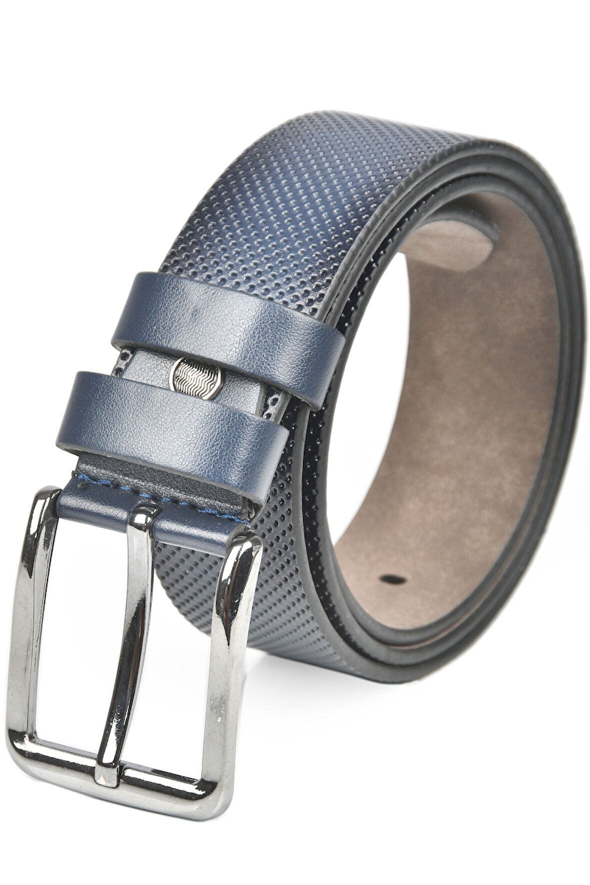 DeepSEA Erkek Lacivert 4 cm Eninde Nokta Desenli Suni Deri Kemer 2402610