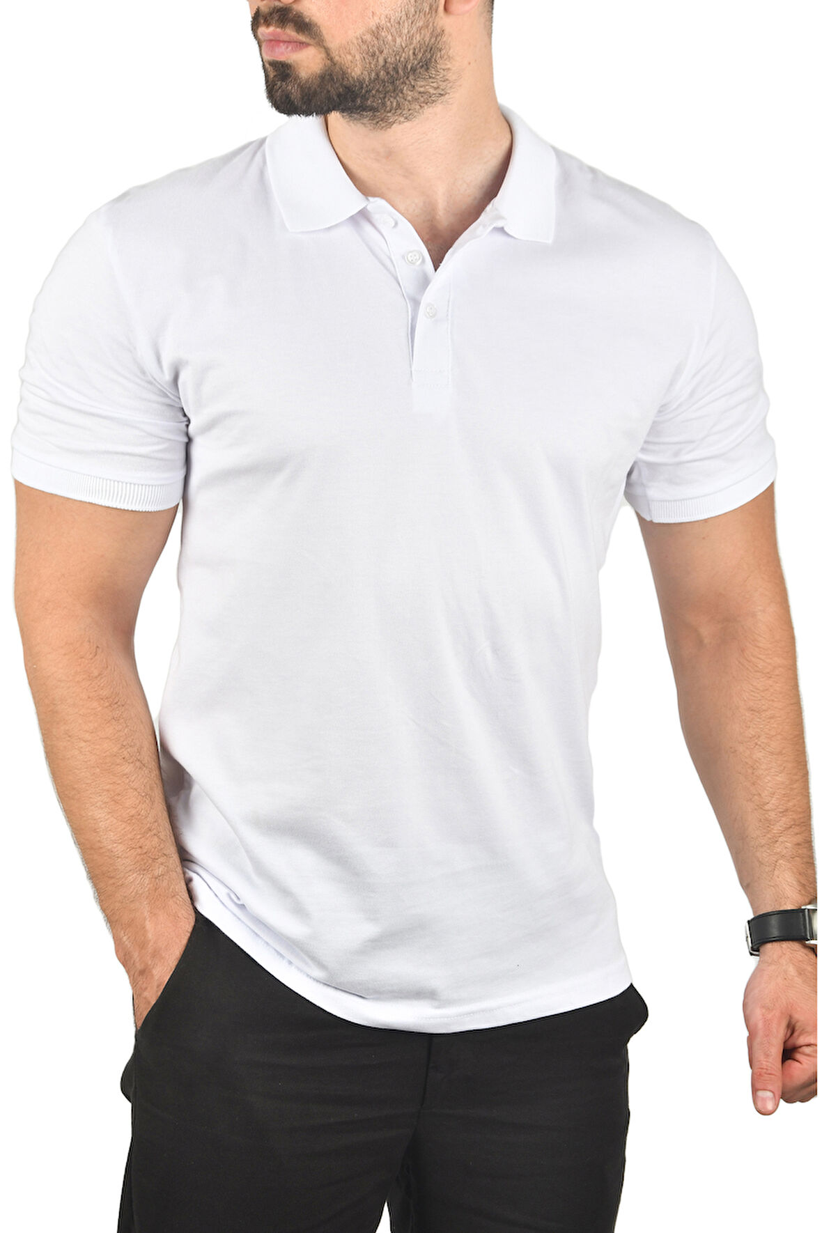 DeepSEA Erkek Beyaz Büyük Beden Polo Yaka Tişört Nefes Alan Pamuklu Pike Kumaş Battal Beden Tişört 2504349
