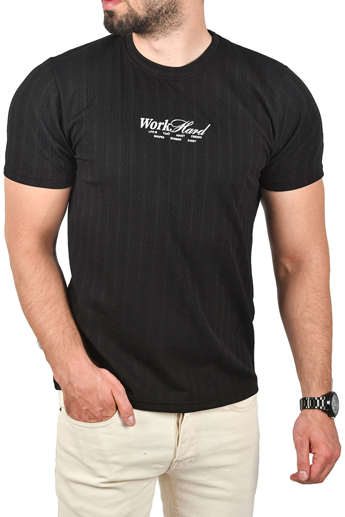 DeepSEA Erkek Siyah Dar Kesim Pamuklu Tişört Slim Fit Nefes Alan Yumuşak Dokulu Tişört 2504351