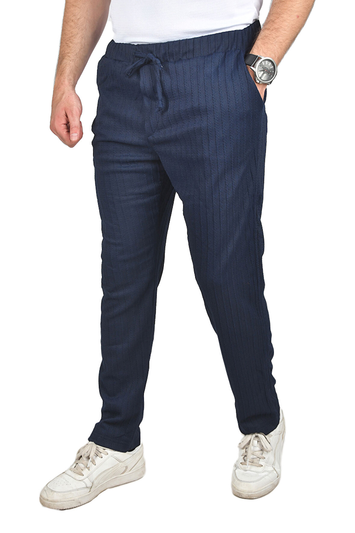 DeepSEA Erkek Lacivert Rahat Kesim Örme Kumaş Beli Lastikli İnce Spor Pantolon 2502216