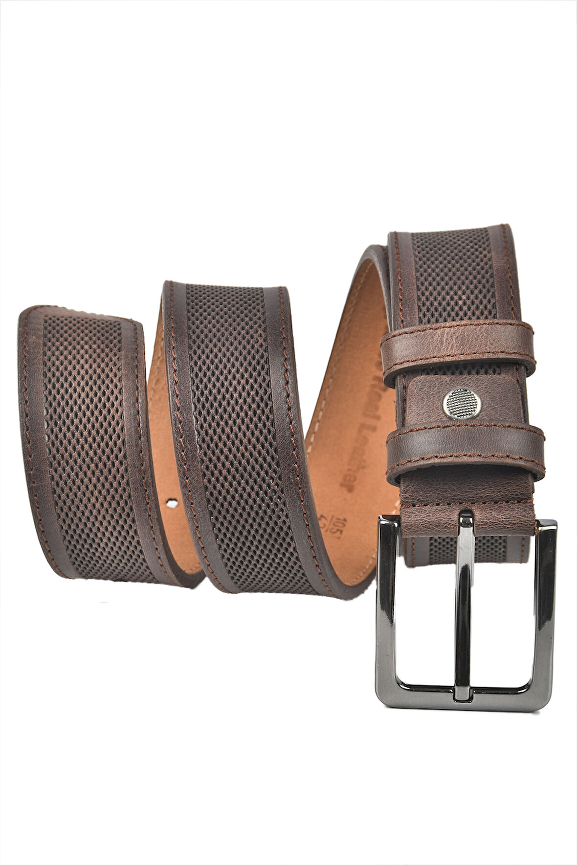 DeepSEA Erkek Kahve Orjinal Deri Kemer 4 cm Özel Yapım Motifli Hakiki Deri Spor Kemer 2502651