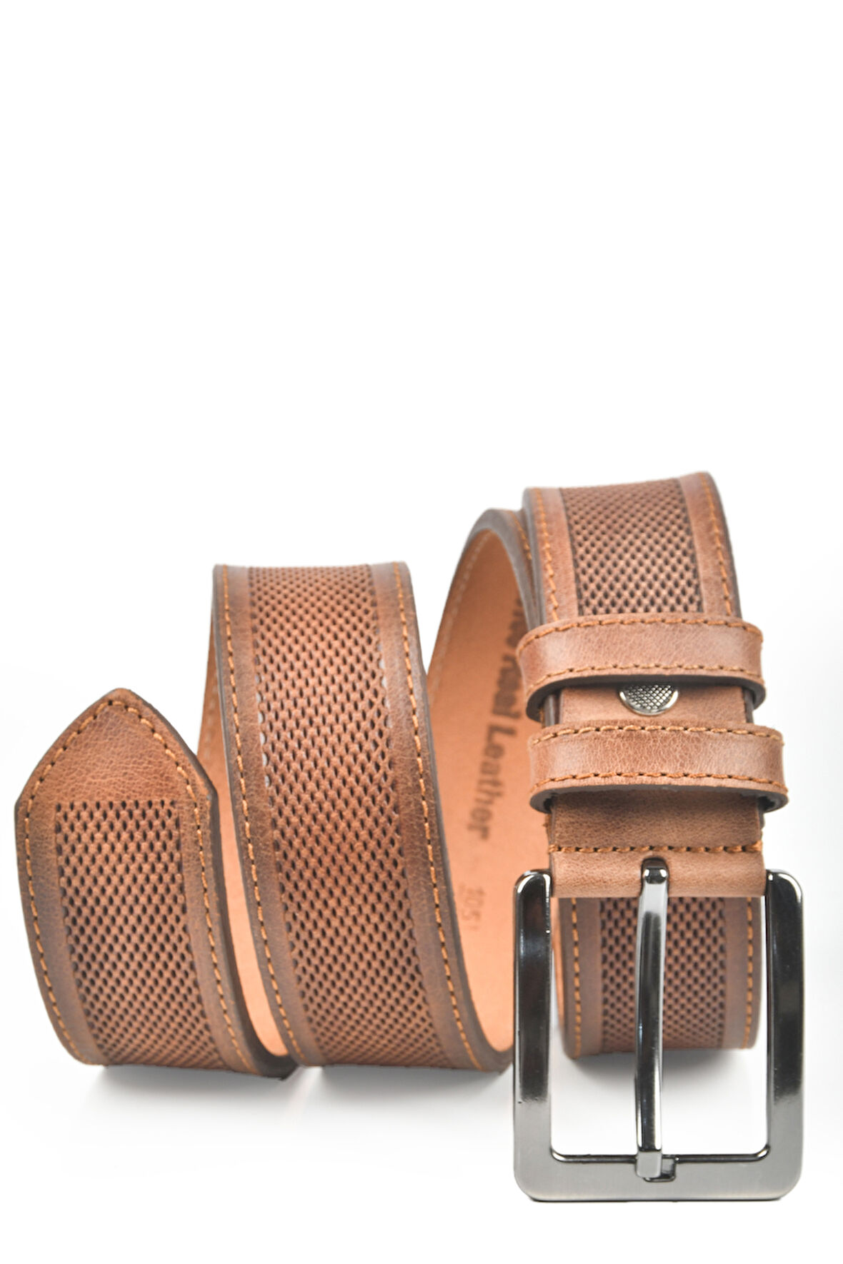 DeepSEA Erkek Taba Orjinal Deri Kemer 4 cm Özel Yapım Motifli Hakiki Deri Spor Kemer 2502651