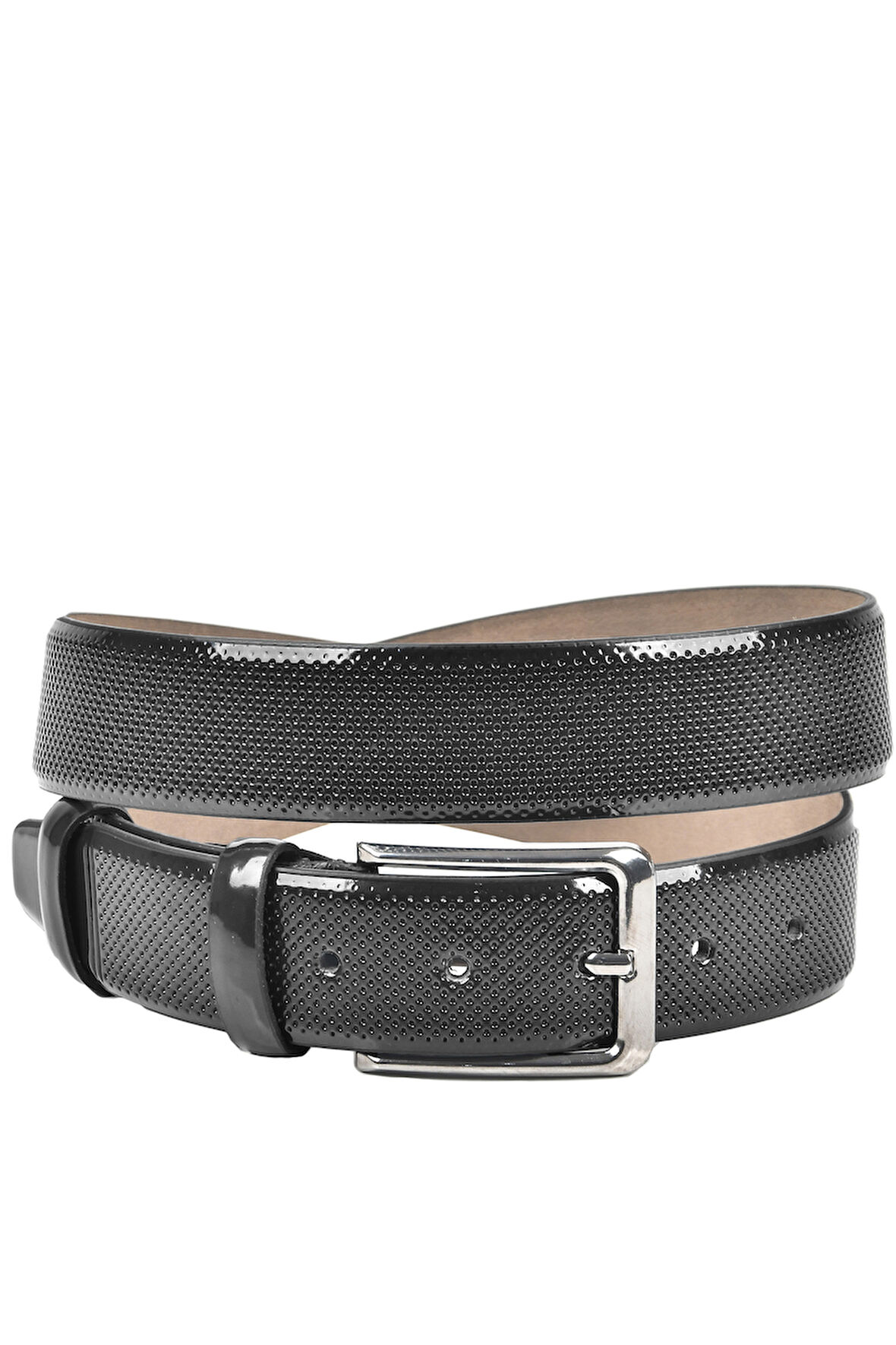 DeepSEA Erkek Siyah Klasik Parlak Suni Deri Kemer 3,5 cm Lazer İşlemeli Suni Deri Kemer 2502653