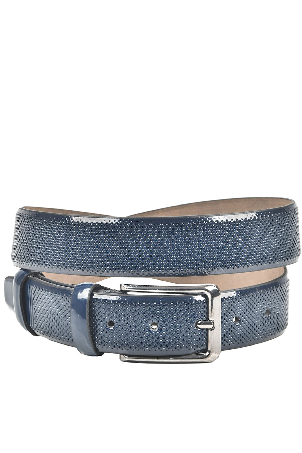 DeepSEA Erkek Lacivert Klasik Parlak Suni Deri Kemer 3,5 cm Lazer İşlemeli Suni Deri Kemer 2502653