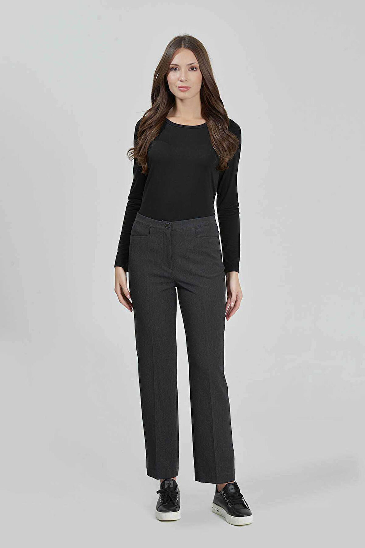 Tolga Saraçoğlu Kadın Gizli Lastik Boru Paça Gabardin Pantolon 430082 Antrasit