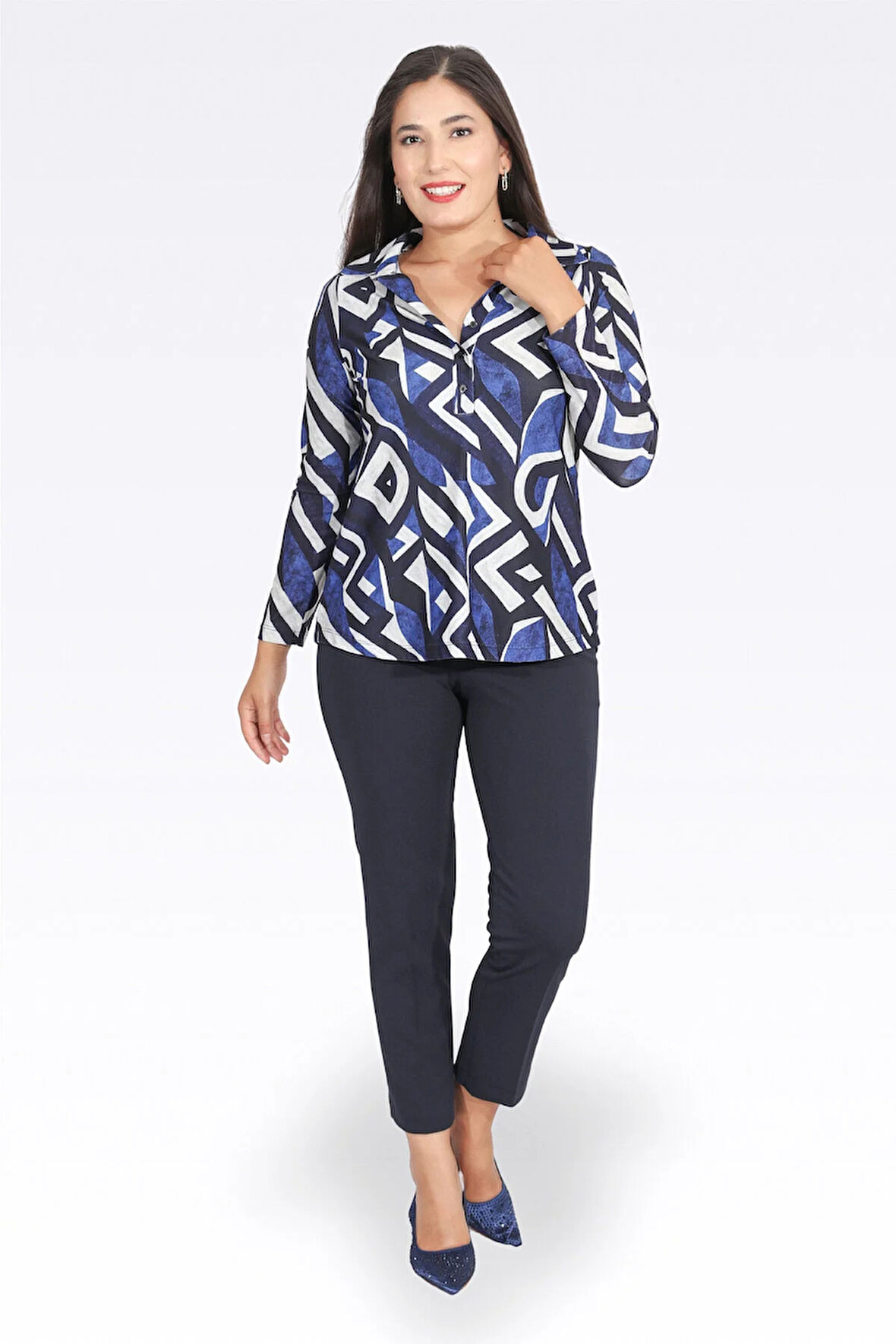 Tolga Saraçoğlu Kadın Dar Paça Bilek Boy Krep Dokulu Pantolon 0083 Lacivert