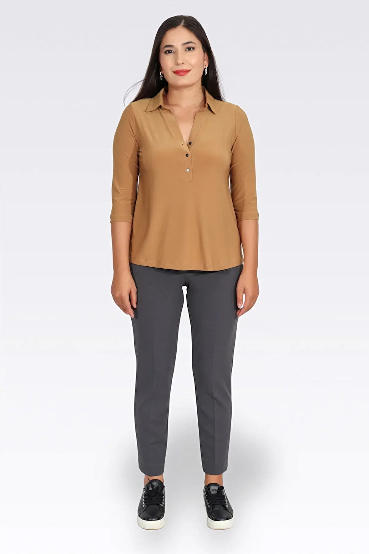 Tolga Saraçoğlu Kadın Dar Paça Bilek Boy Krep Dokulu Pantolon 0083 Gri