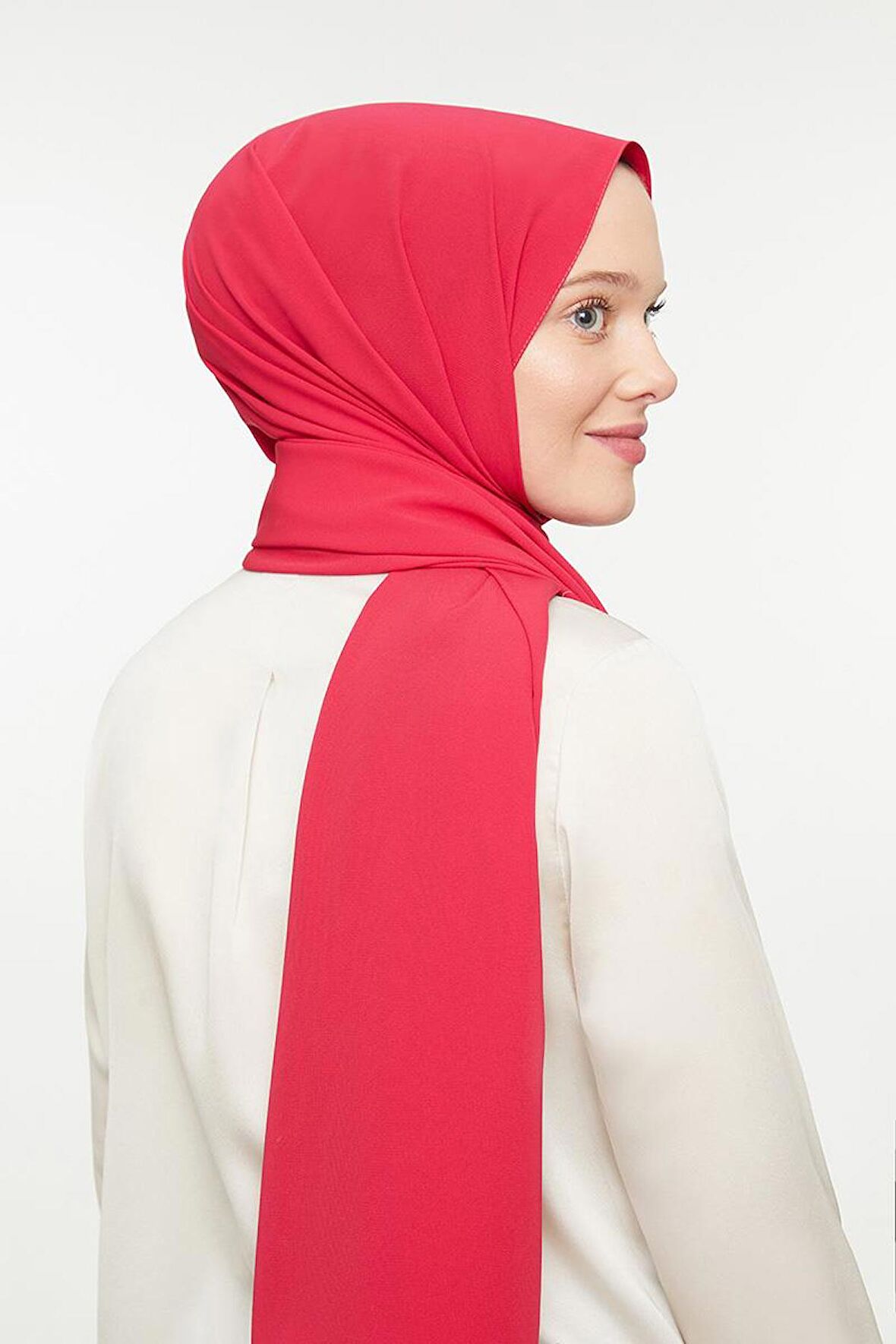 Levidor Koyu Pembe Düz Medine İpeği Şal