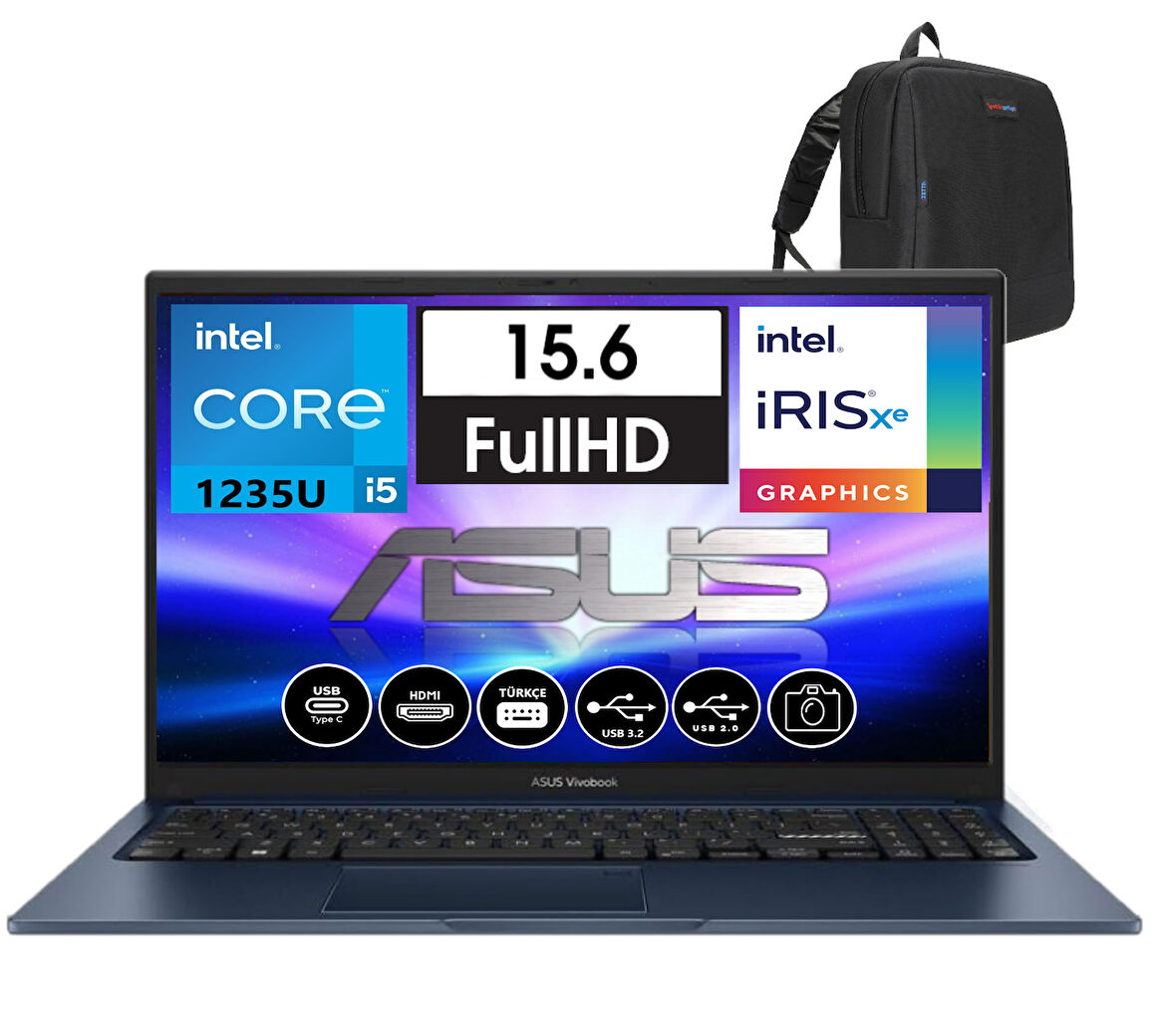 Asus vivobook 15 X1504ZA Intel I5-1235U 8gb 256GB SSD Intel Iris Xᵉ Graphics 15.6" Fhd Freedos Taşınabilir bilgisayar NJ18001+ZETTAÇANTA