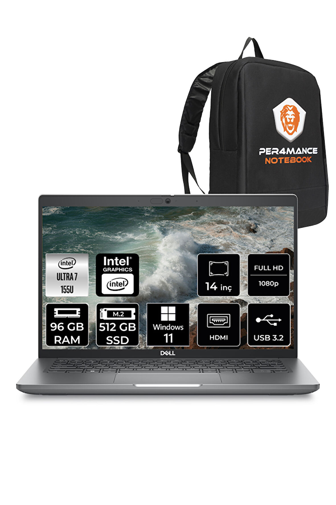 DELL Latitude 5450 Ultra 7 155U 96GB 512GB SSD 14'' FHD W11H Taşınabilir Bilgisayar & PER4 ÇANTA