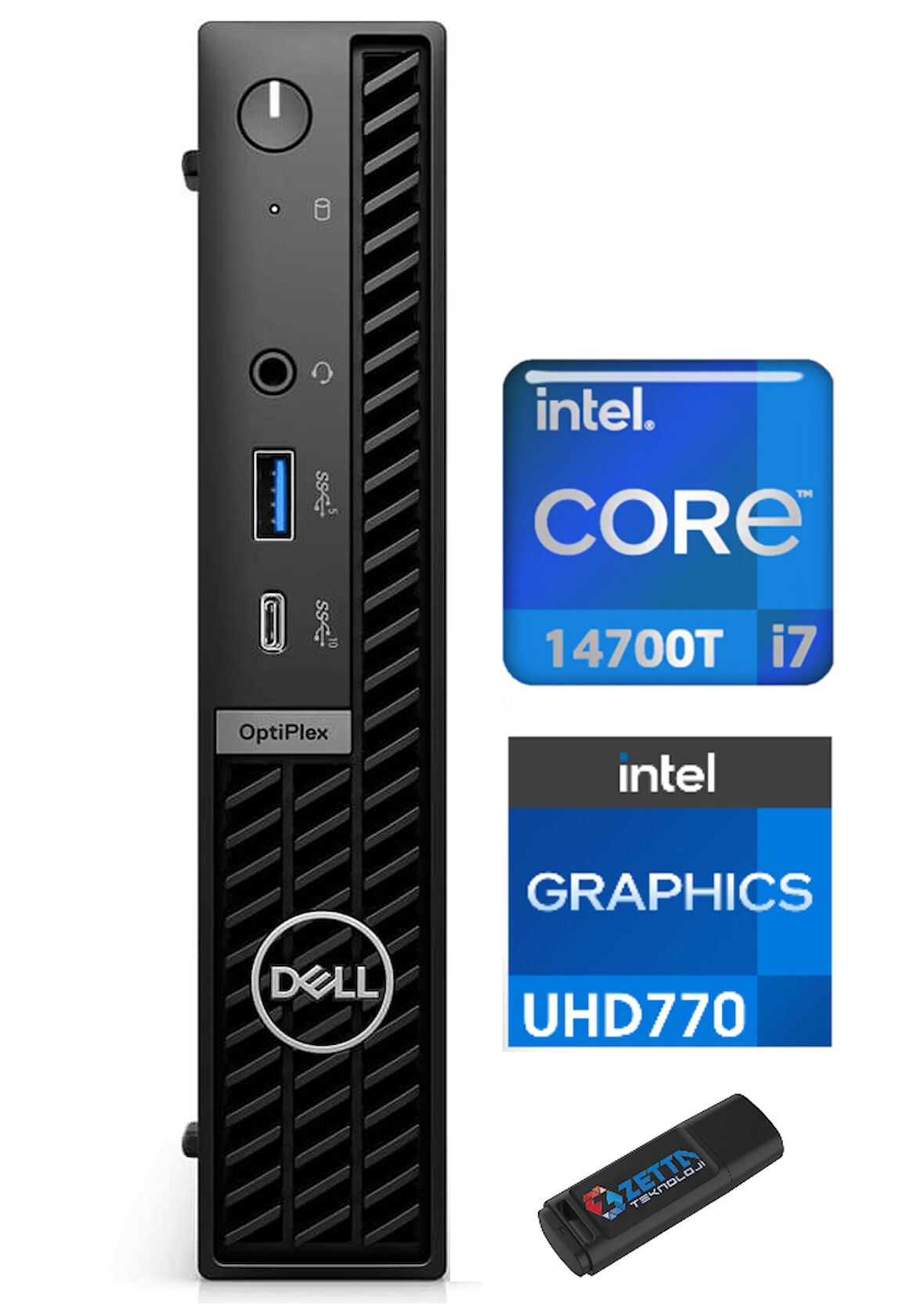 Dell Pc Optıplex 7020MFF Intel Core İ7-14700T 64GB Ddr5 1tb SSD WINDOWS11PRO Mini Masaüstü Bilgisayar N014O7020MFF83+ZETTAUSBBELLEK