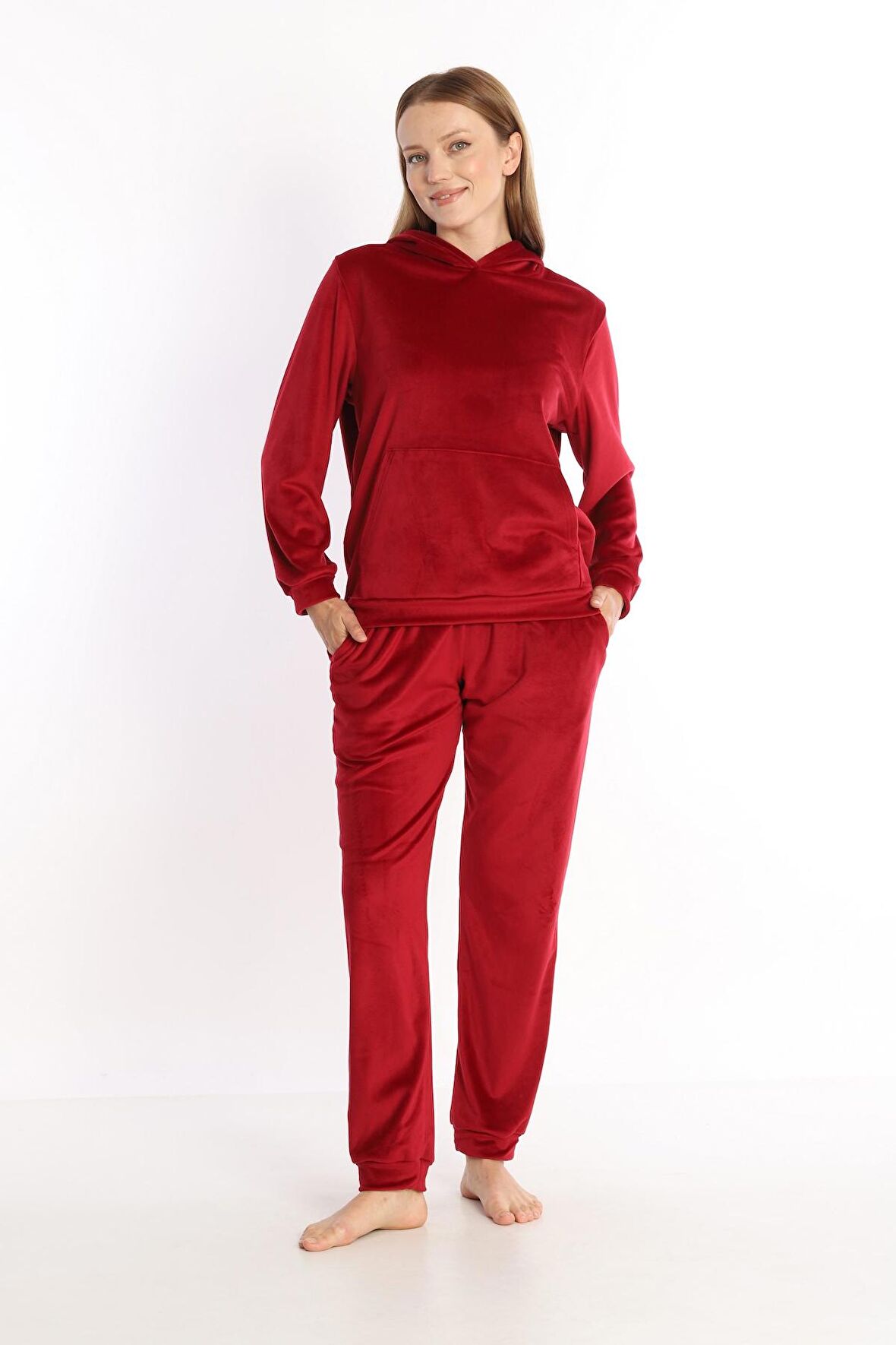 Etoile Soft Kanguru Cepli Kapşonlu Kadife Kadın Eşofman Takımı