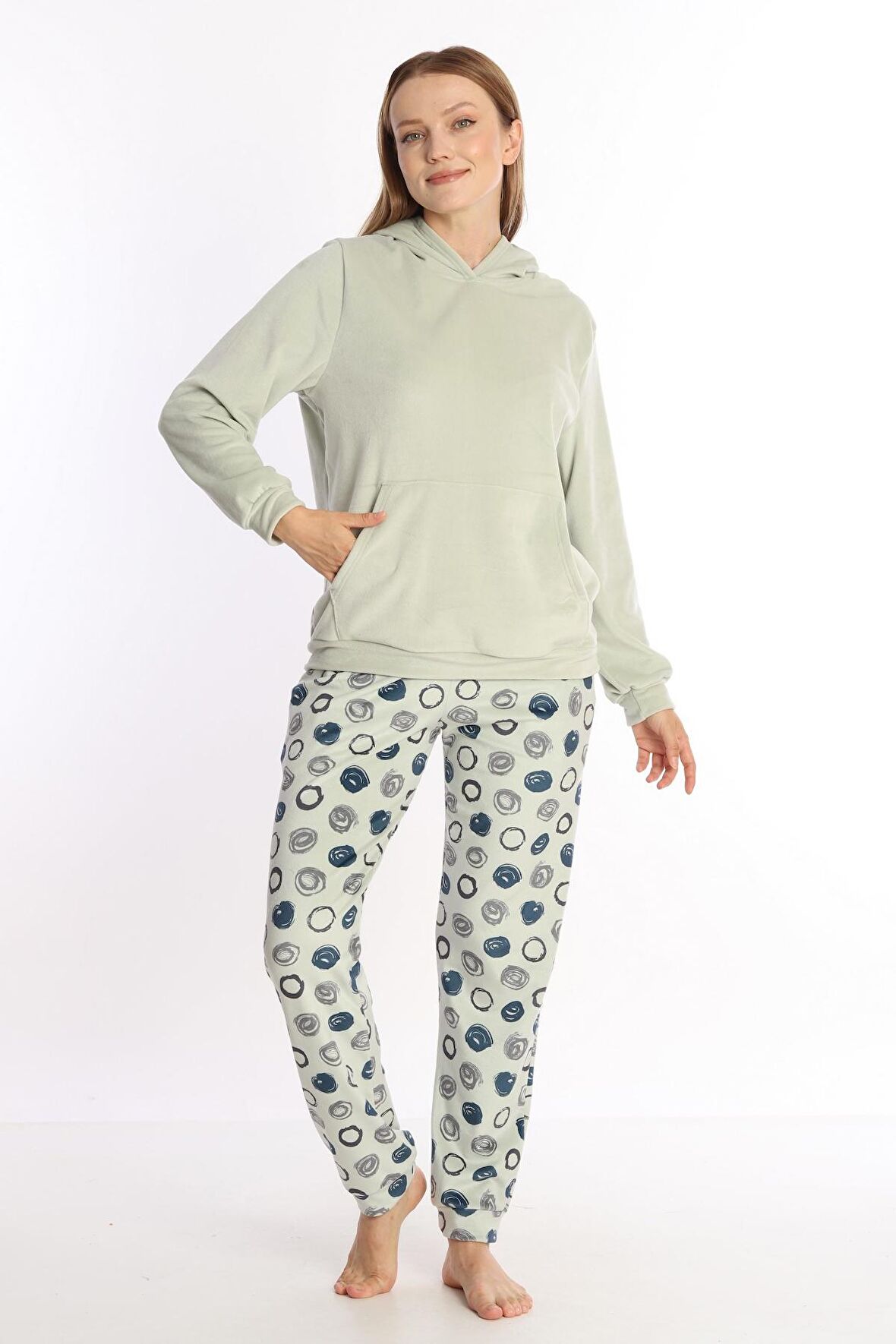 Etoile Soft Kanguru Cepli Kapşonlu Kadife Kadın Eşofman Takımı