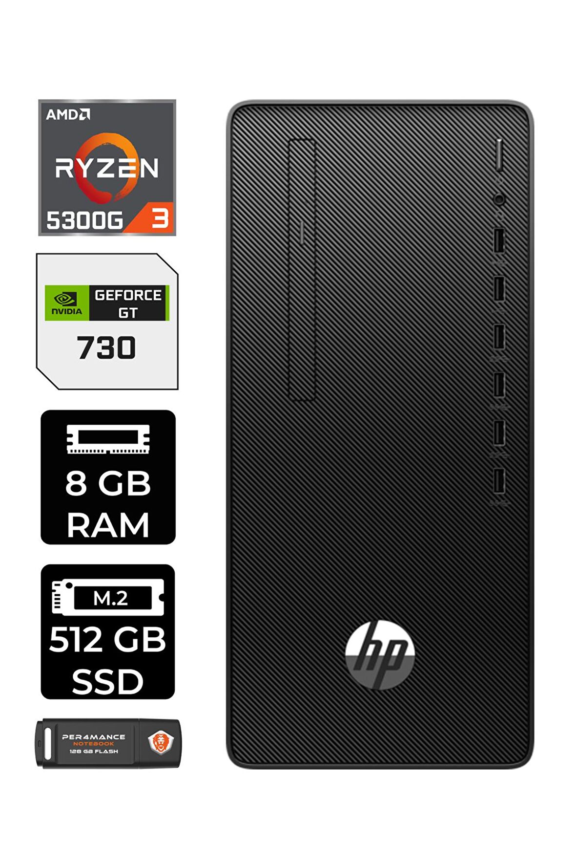 HP 295 G9 RYZEN 3 5300G 8GB RAM 512GB SSD GT730/4GB FDOS 6D391EA MASAÜSTÜ PC & PER4 BELLEK