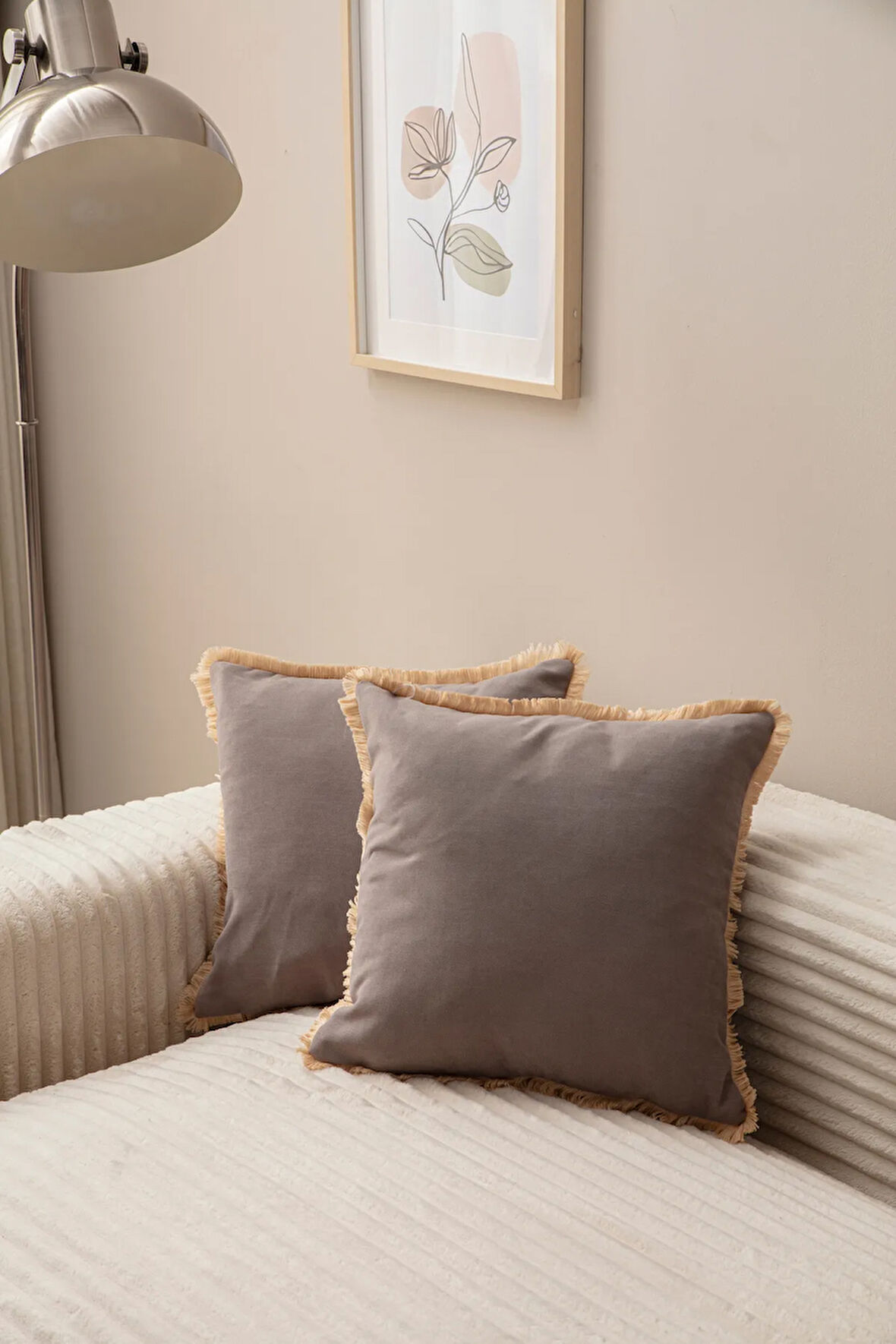Swita Home Gri Rengi Saçaklı Tek Renk 43X43 Kırlent Kılıfı