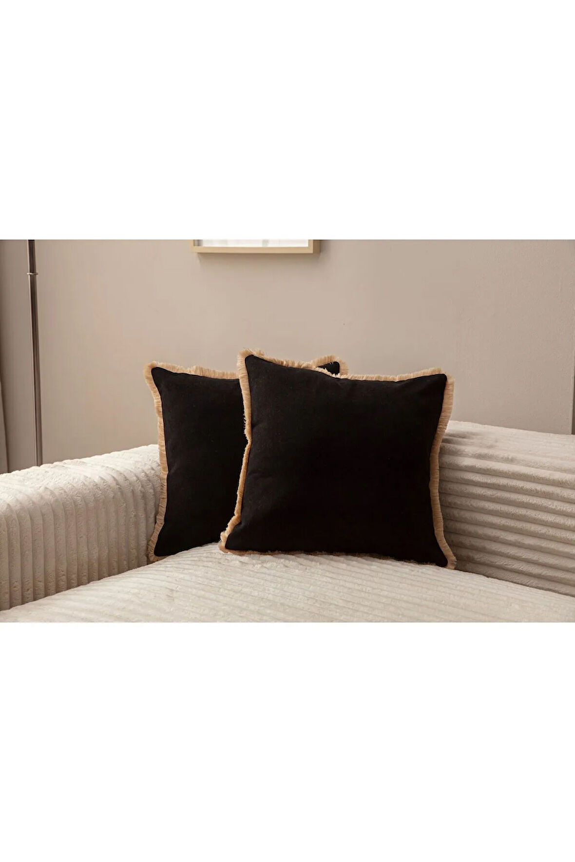 Swita Home Siyah Rengi Saçaklı Tek Renk 43X43 Kırlent Kılıfı