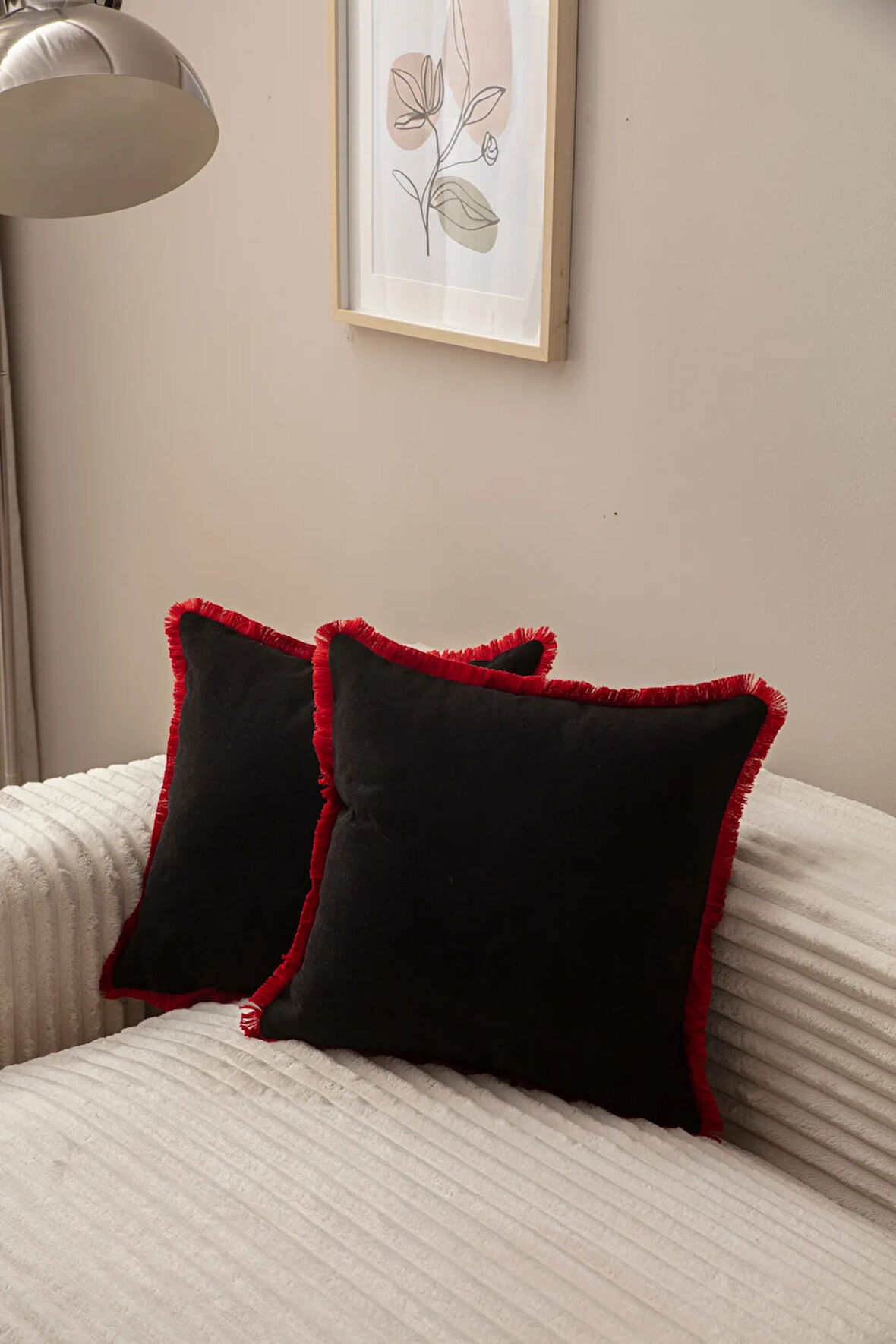 Swita Home Siyah Rengi Saçaklı Tek Renk 43X43 Kırlent Kılıfı