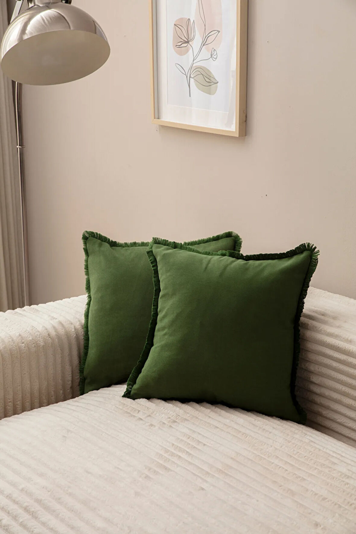 Swita Home Yeşil Rengi Saçaklı Tek Renk 43X43 Kırlent Kılıfı