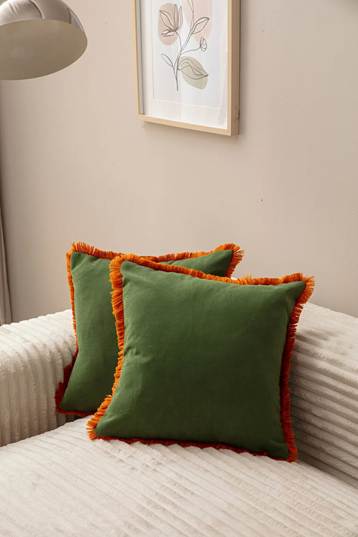 Swita Home Yeşil Rengi Saçaklı Tek Renk 43X43 Kırlent Kılıfı