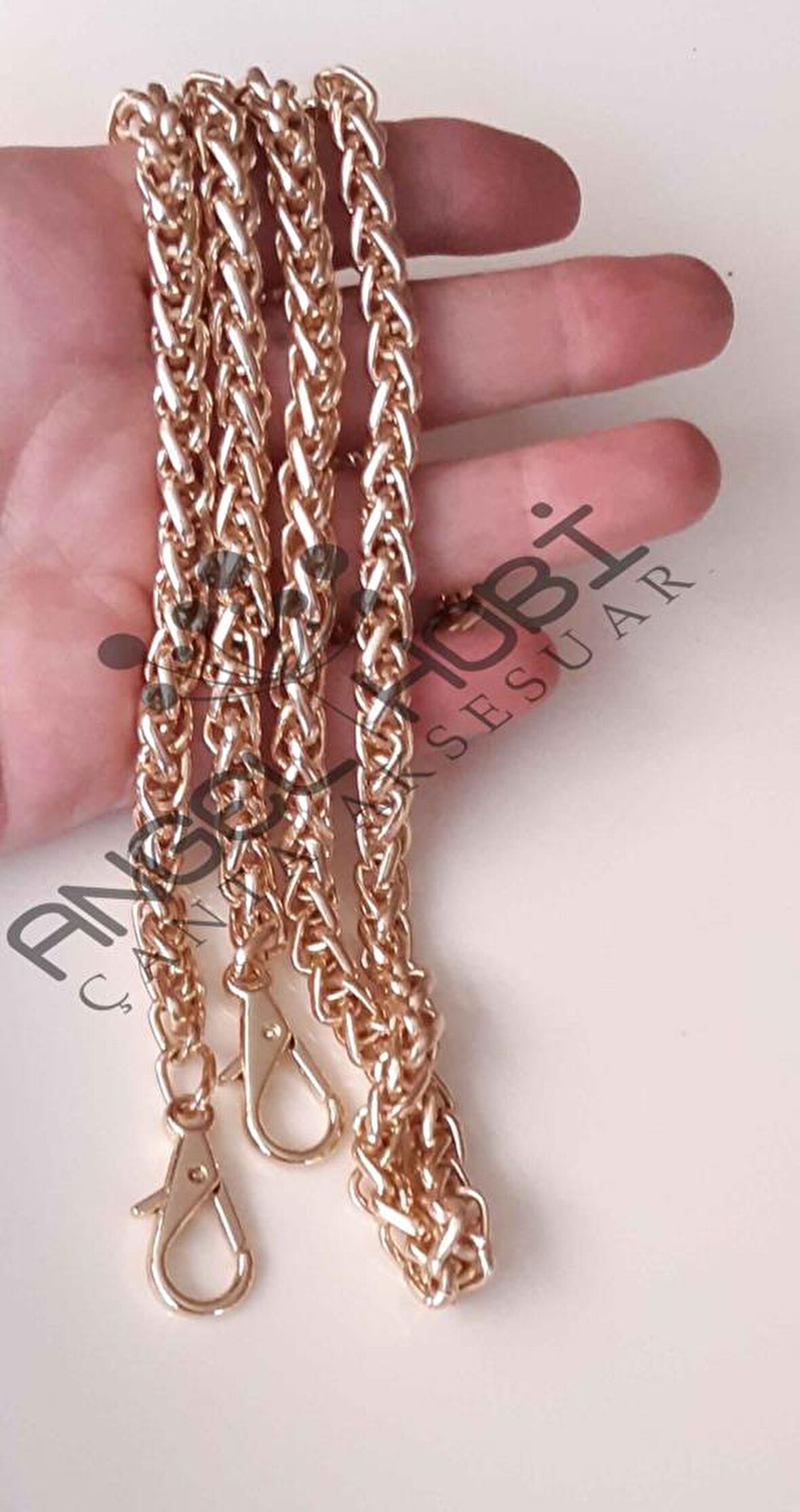 Light Gold Renk Kalın Örgü Çanta Zinciri Kancalı (120 Cm)
