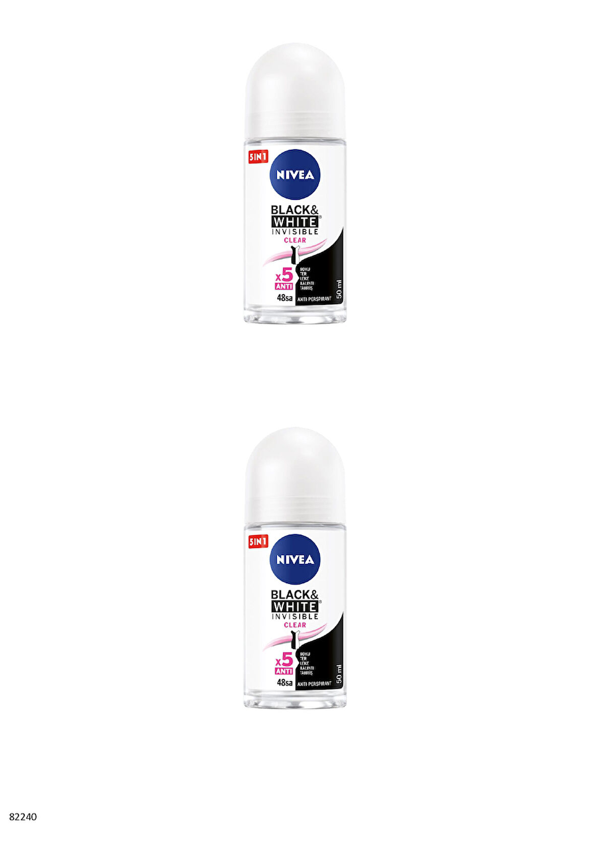 82240 NIVEA BLACK & WHITE CLEAR ROLL-ON 2 ADET