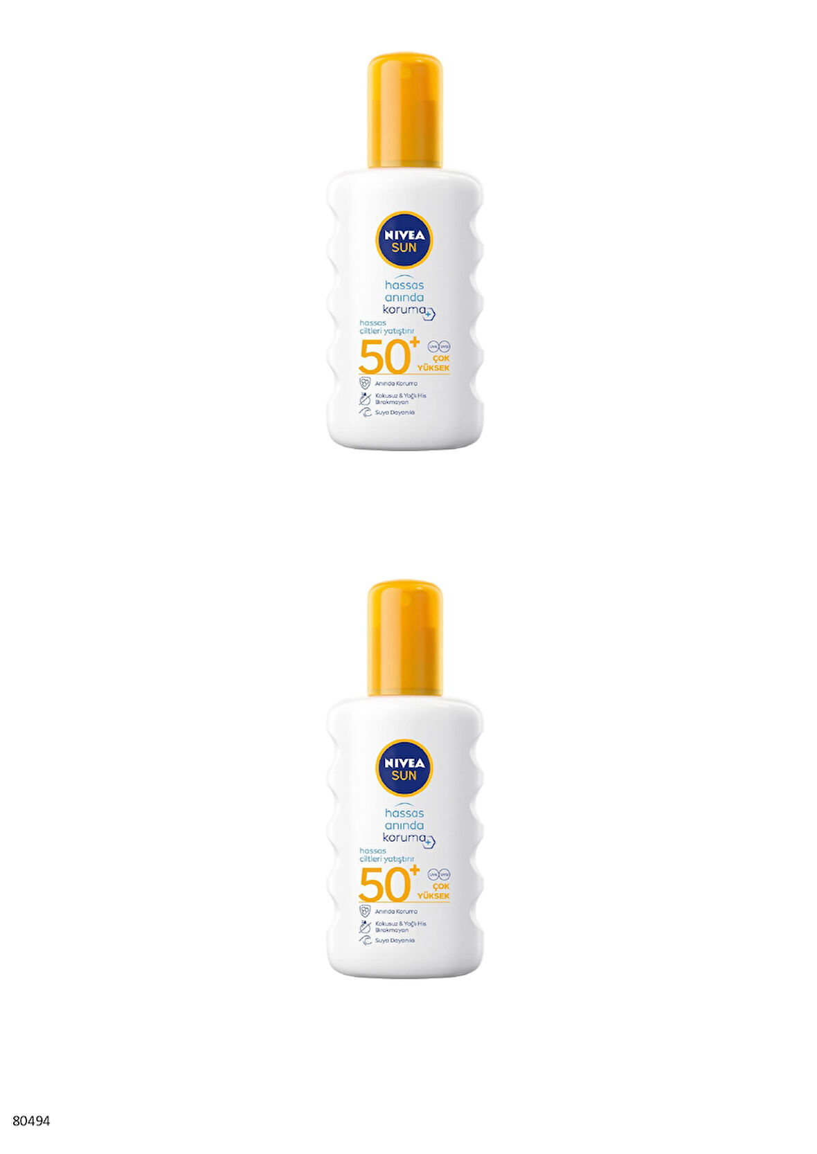 80494 NIVEA SUN HASSAS ANINDA KORUMA HASSAS CİLTLERE ÖZEL SPREY SPF50+ 2 ADET