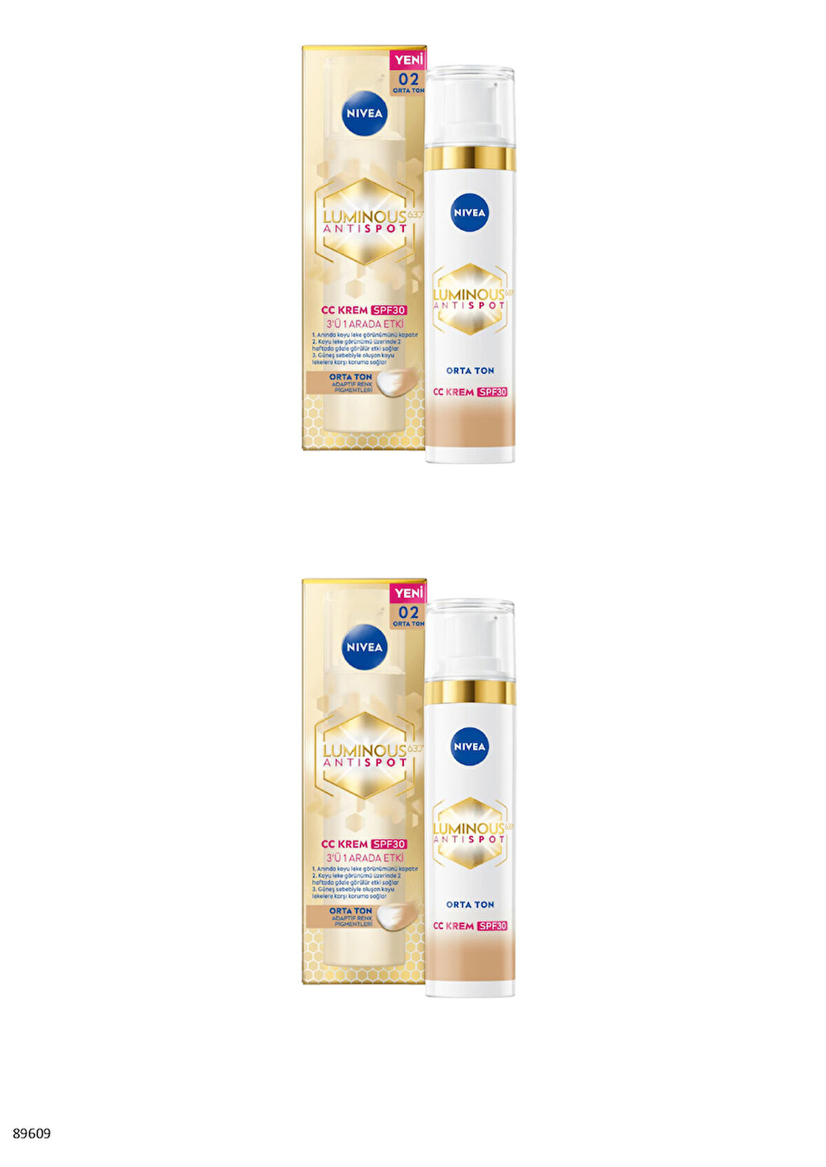 89609 NIVEA Luminous630 Leke Karşıtı CC Krem SPF30 Orta Ton 2 ADET