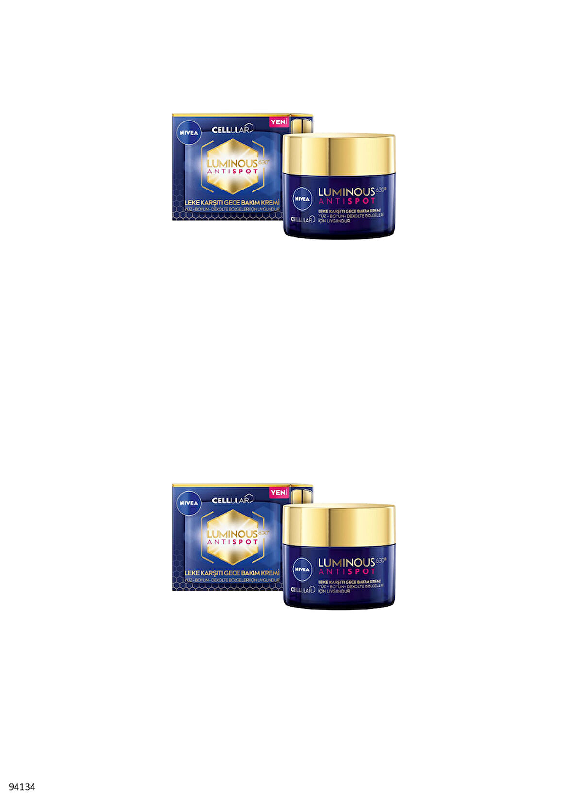 94134 NIVEA LUMINOUS630® LEKE KARŞITI GECE BAKIM KREMİ 2 ADET